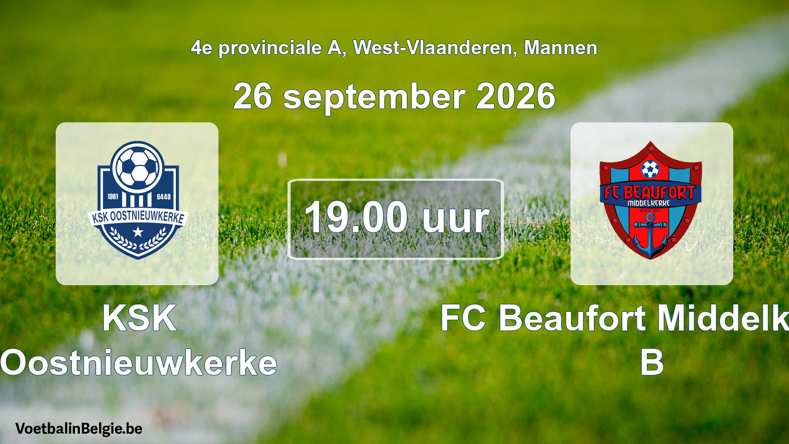 Geplande wedstrijd mannenvoetbal: KSK Oostnieuwkerke - FC Beaufort Middelkerke B (26 september 2026)