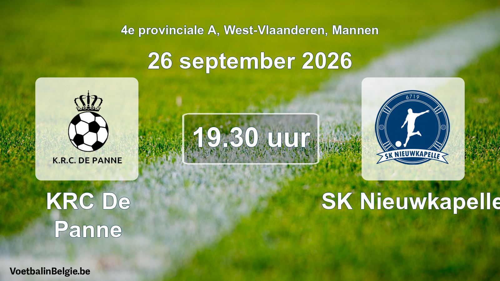 Geplande wedstrijd mannenvoetbal: KRC De Panne - SK Nieuwkapelle (26 september 2026)