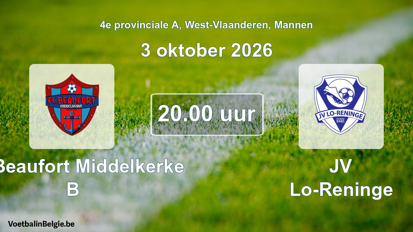 Geplande wedstrijd mannenvoetbal: FC Beaufort Middelkerke B - JV Lo-Reninge (3 oktober 2026)