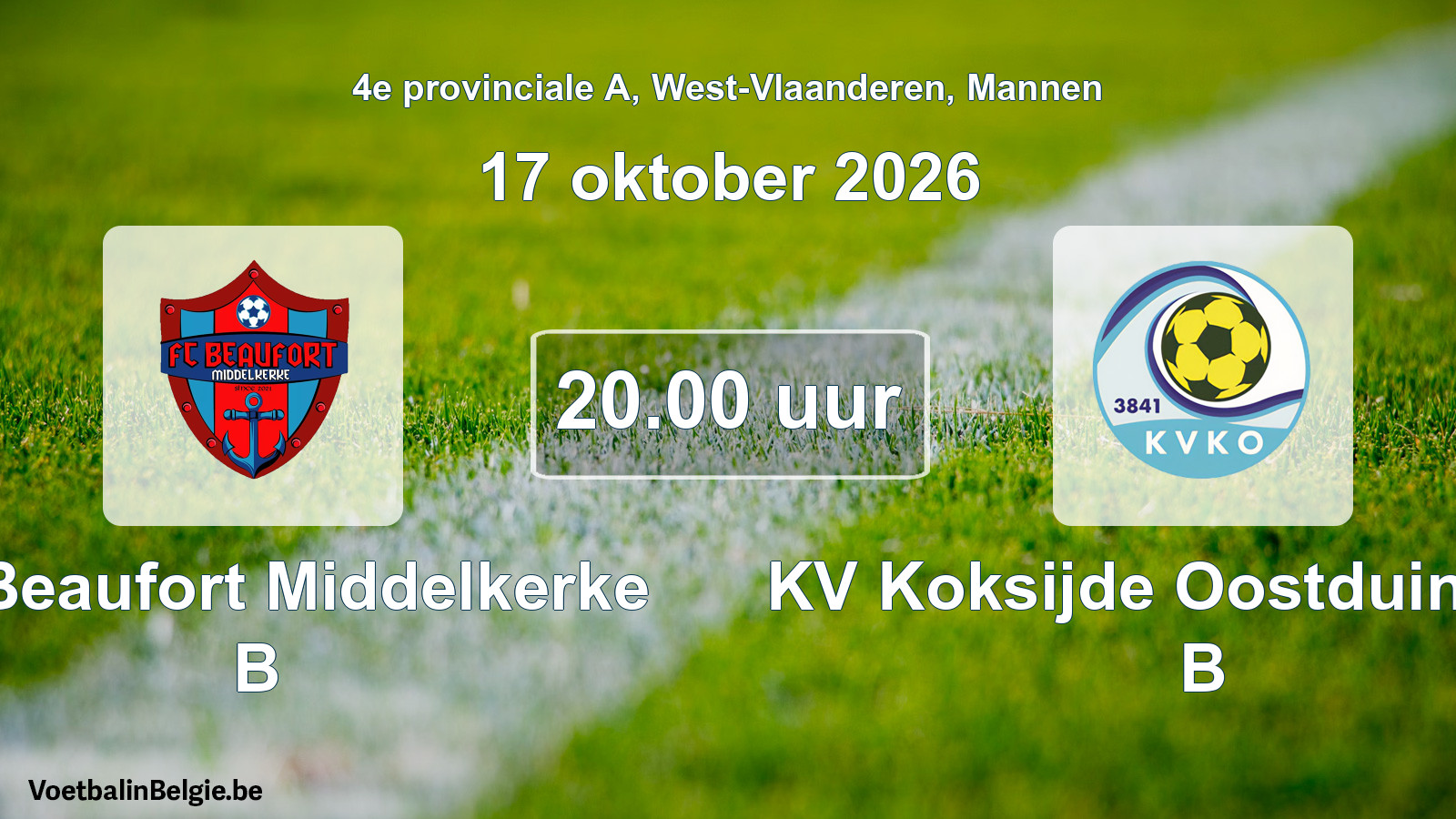 Geplande wedstrijd mannenvoetbal: FC Beaufort Middelkerke B - KV Koksijde Oostduinkerke B (17 oktober 2026)