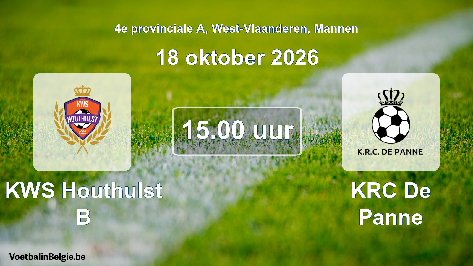 Geplande wedstrijd mannenvoetbal: KWS Houthulst B - KRC De Panne (18 oktober 2026)