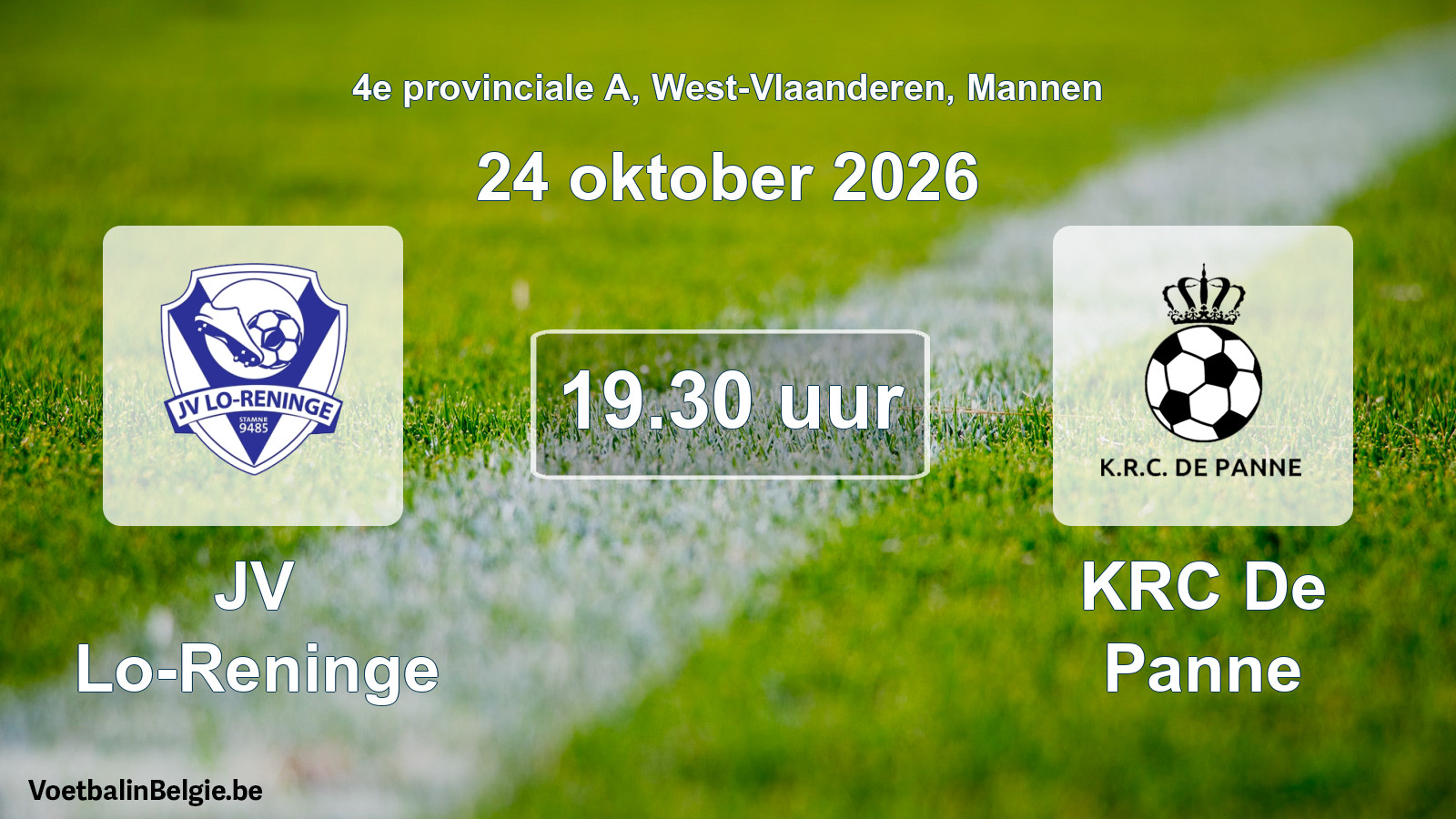 Match prévu football hommes: JV Lo-Reninge - KRC De Panne (24 octobre 2026)