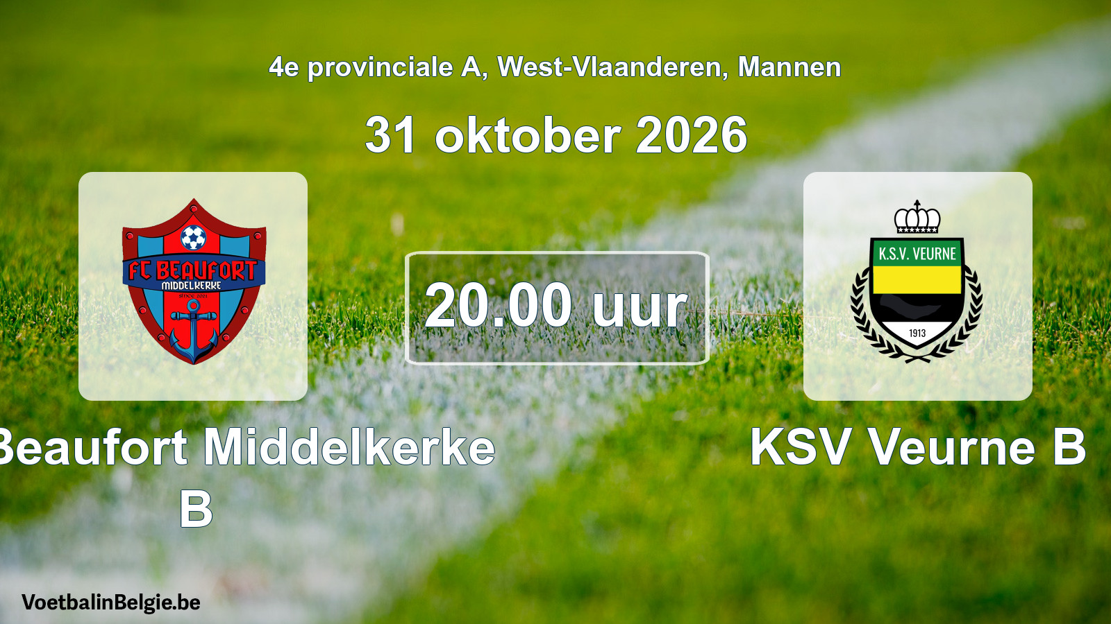 Geplande wedstrijd mannenvoetbal: FC Beaufort Middelkerke B - KSV Veurne B (31 oktober 2026)