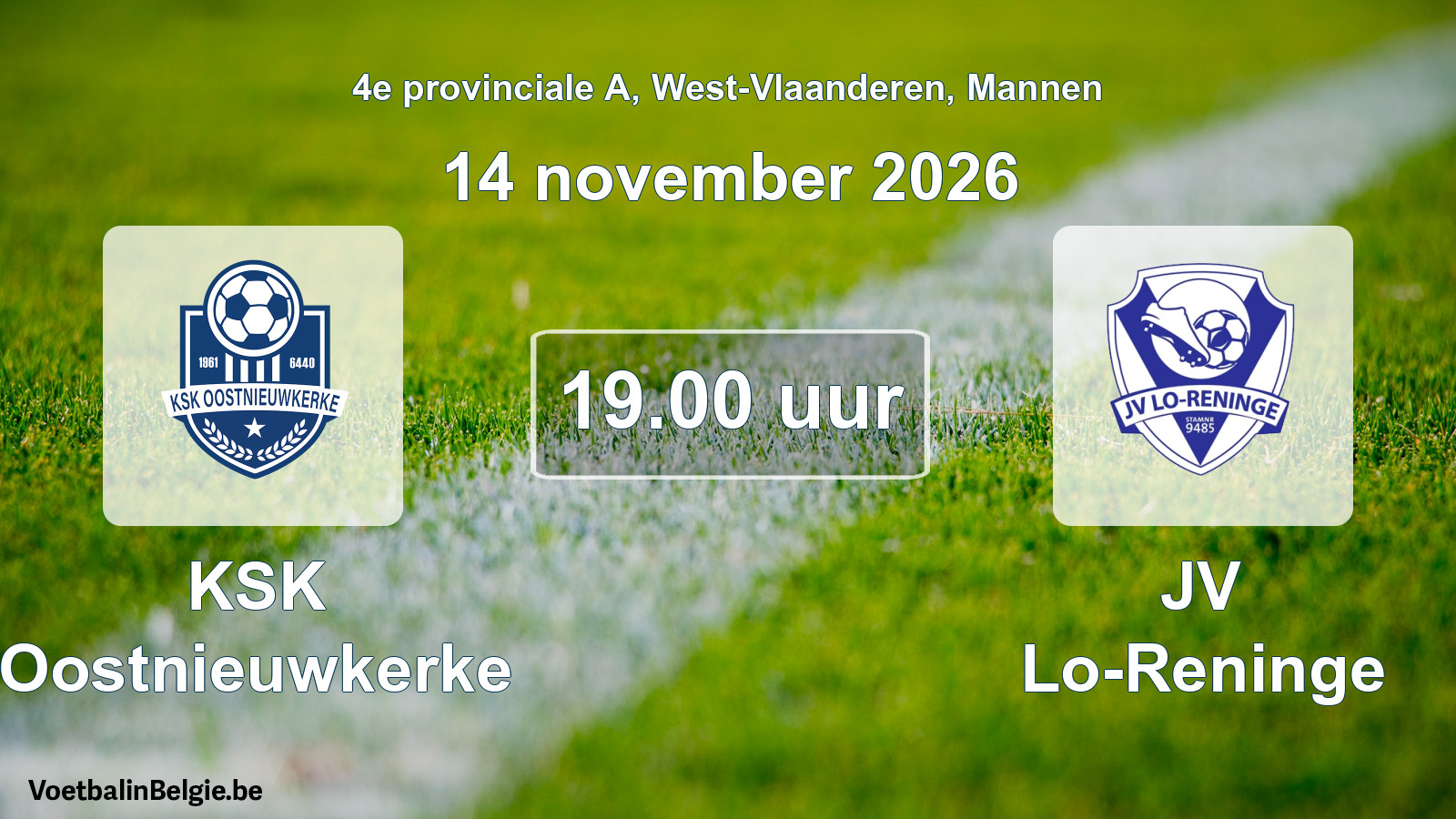 Geplande wedstrijd mannenvoetbal: KSK Oostnieuwkerke - JV Lo-Reninge (14 november 2026)