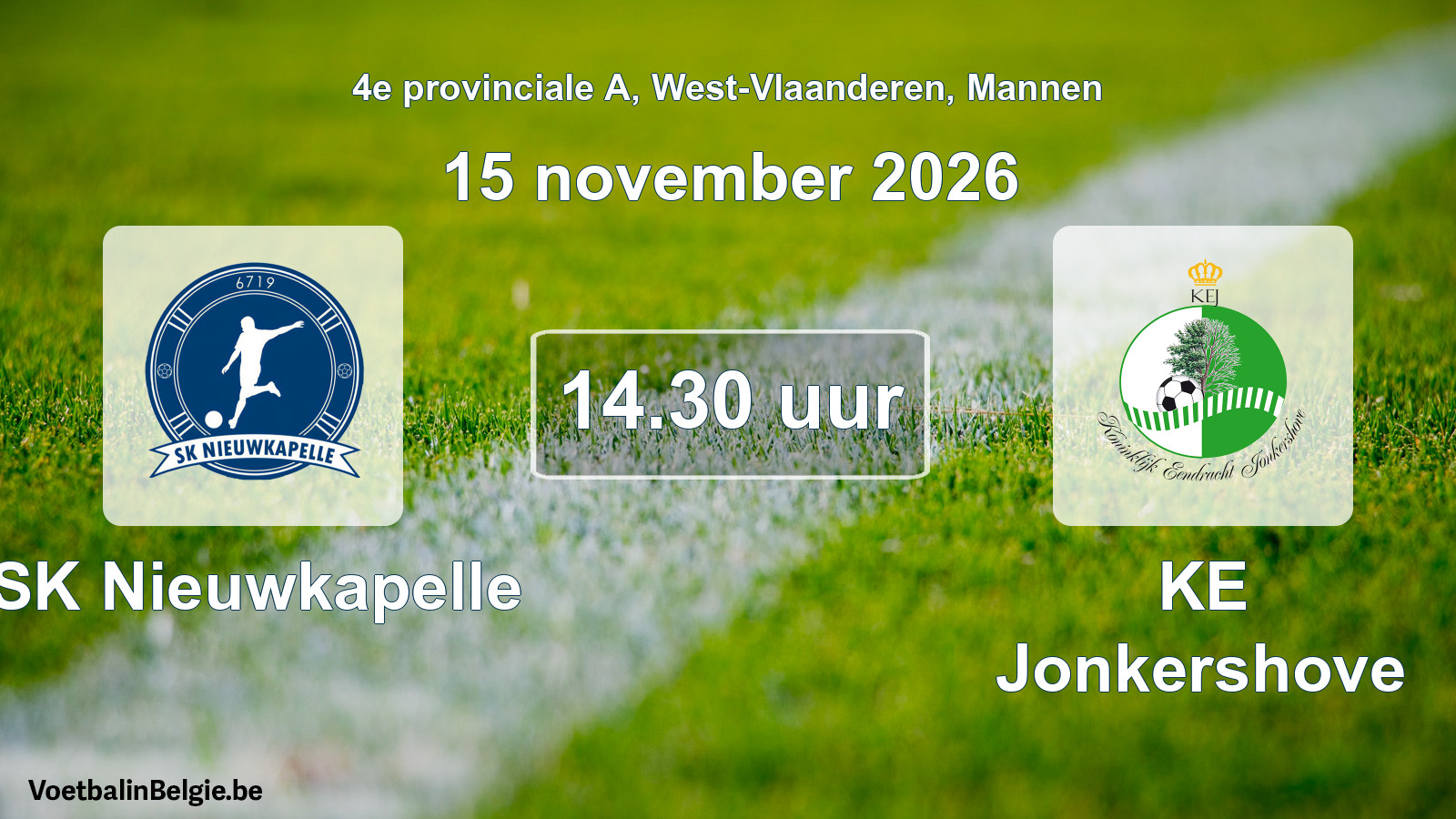 Geplande wedstrijd mannenvoetbal: SK Nieuwkapelle - KE Jonkershove (15 november 2026)