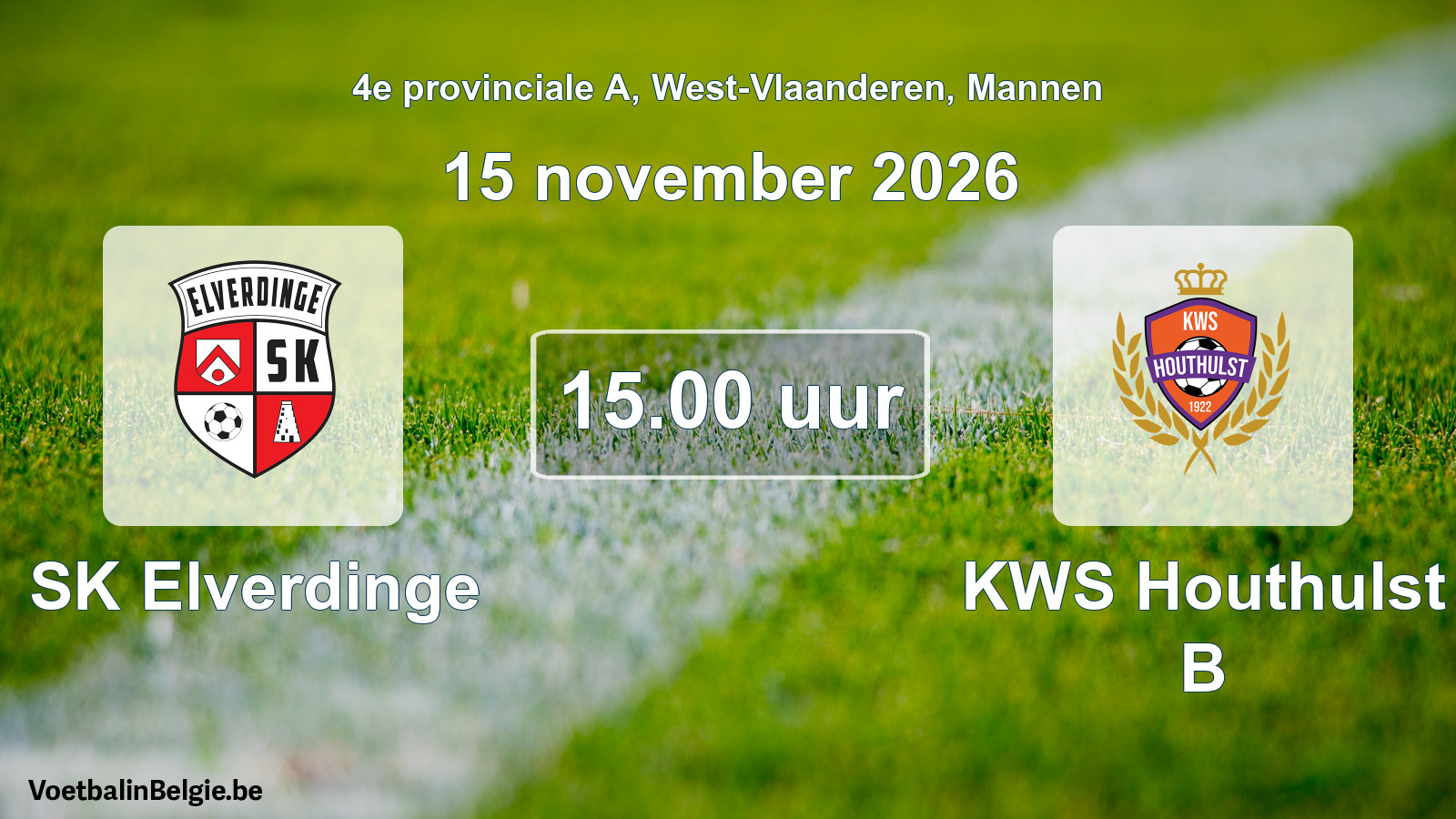Geplande wedstrijd mannenvoetbal: SK Elverdinge - KWS Houthulst B (15 november 2026)