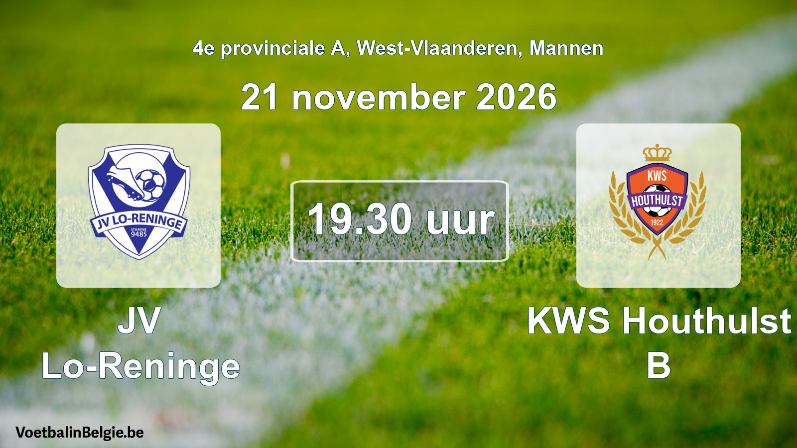 Geplande wedstrijd mannenvoetbal: JV Lo-Reninge - KWS Houthulst B (21 november 2026)