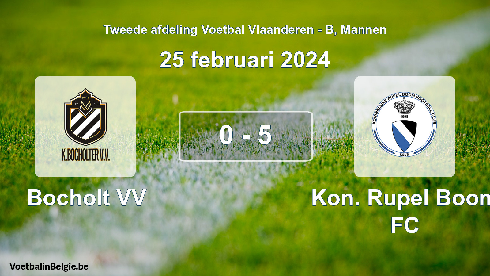 Gespeelde wedstrijd mannenvoetbal: Bocholt VV - Kon. Rupel Boom FC 0 - 5 (25 februari 2024)