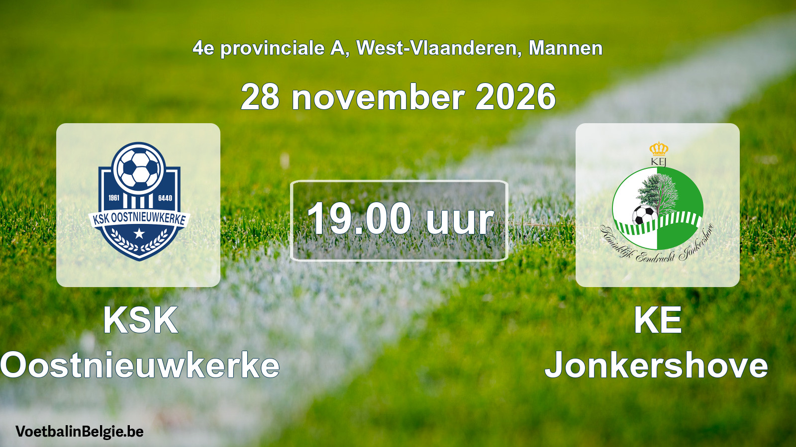 Scheduled match men football: KSK Oostnieuwkerke - KE Jonkershove (28 November 2026)