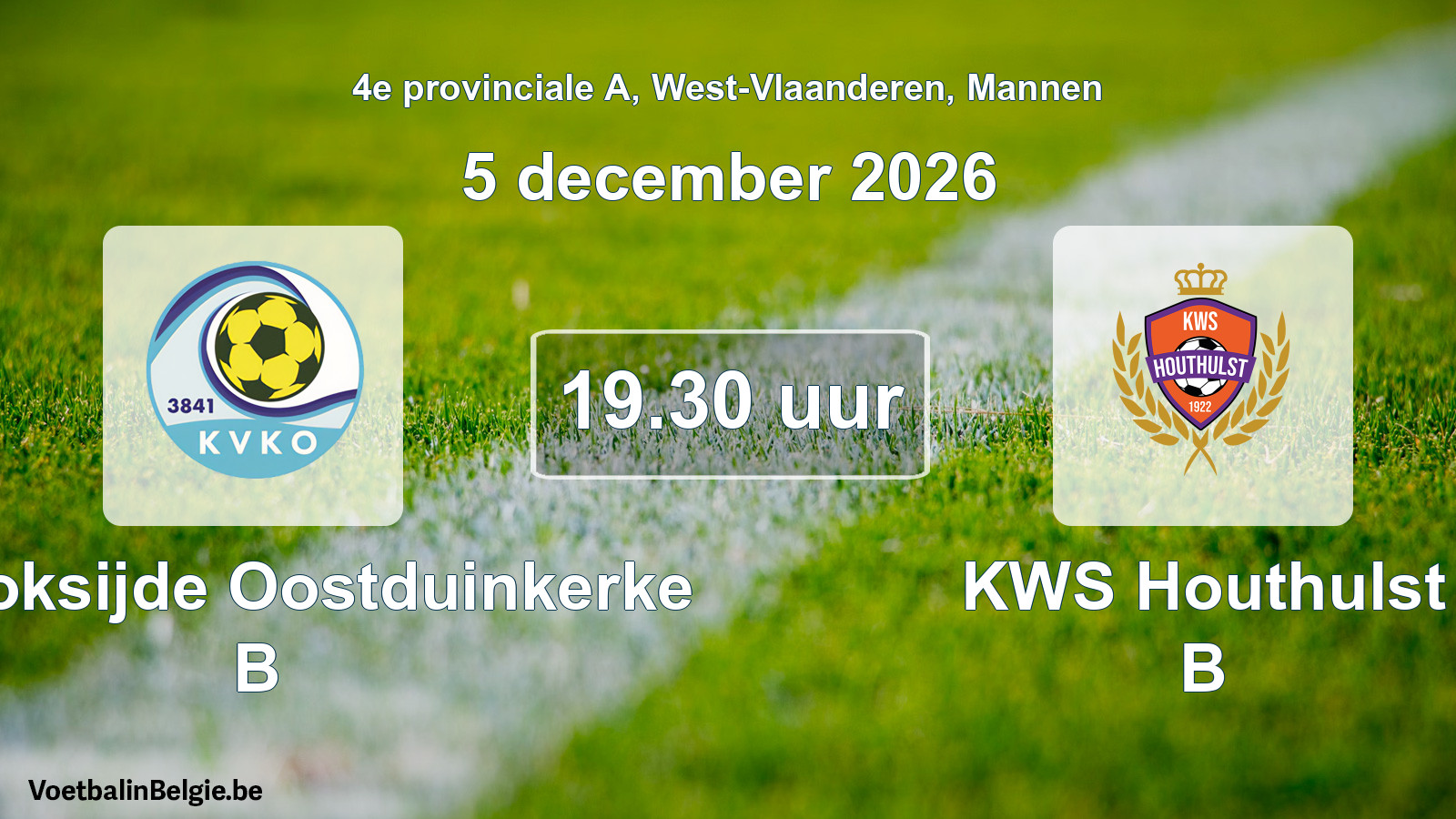 Geplande wedstrijd mannenvoetbal: KV Koksijde Oostduinkerke B - KWS Houthulst B (5 december 2026)