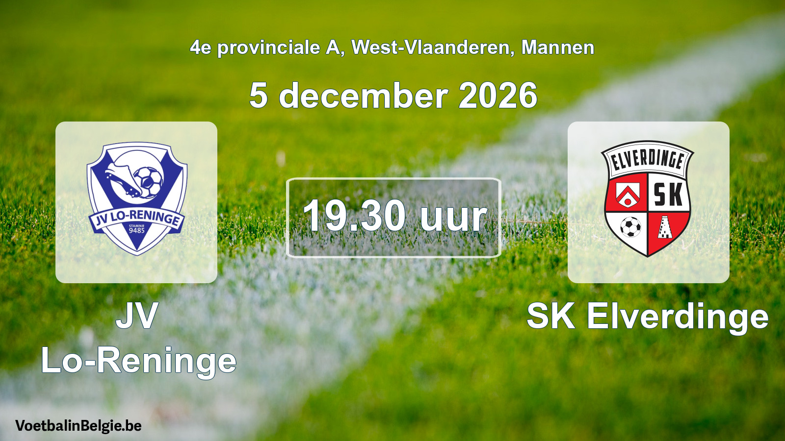 Geplande wedstrijd mannenvoetbal: JV Lo-Reninge - SK Elverdinge (5 december 2026)