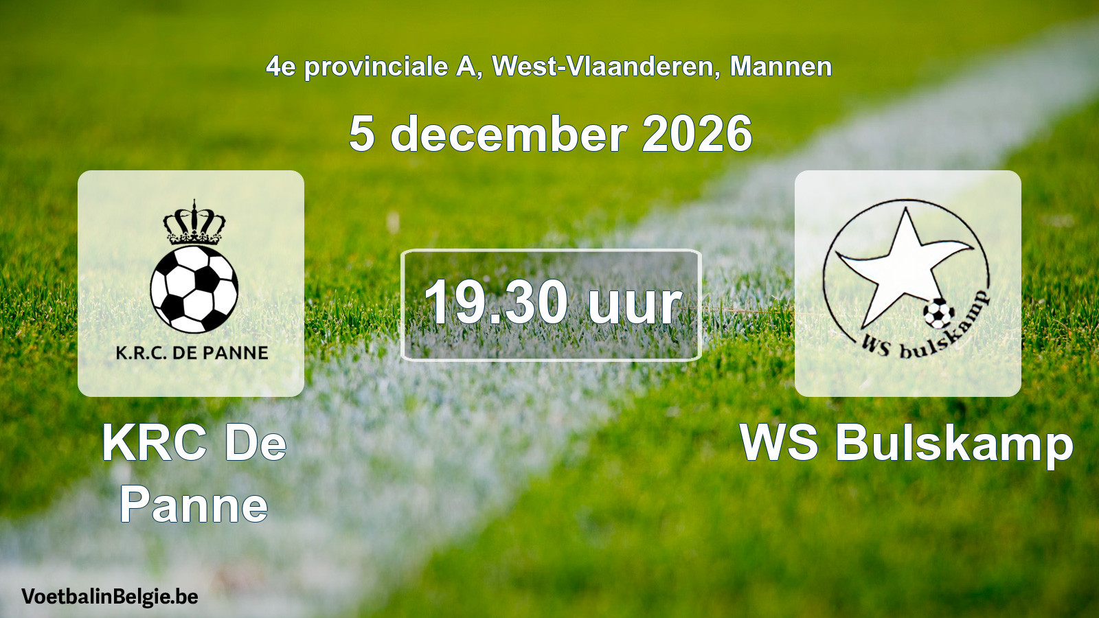 Geplande wedstrijd mannenvoetbal: KRC De Panne - WS Bulskamp (5 december 2026)
