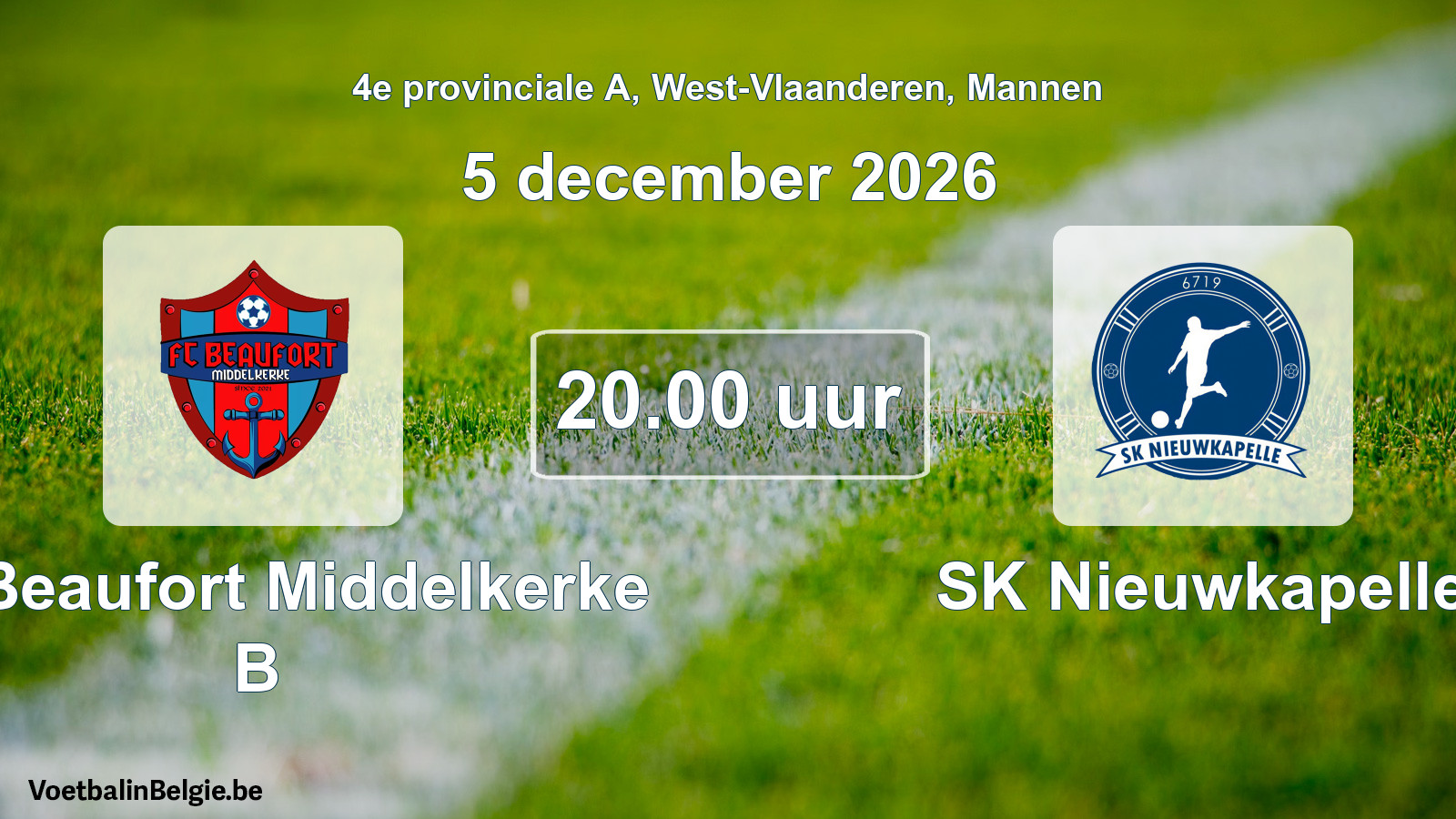 Geplande wedstrijd mannenvoetbal: FC Beaufort Middelkerke B - SK Nieuwkapelle (5 december 2026)