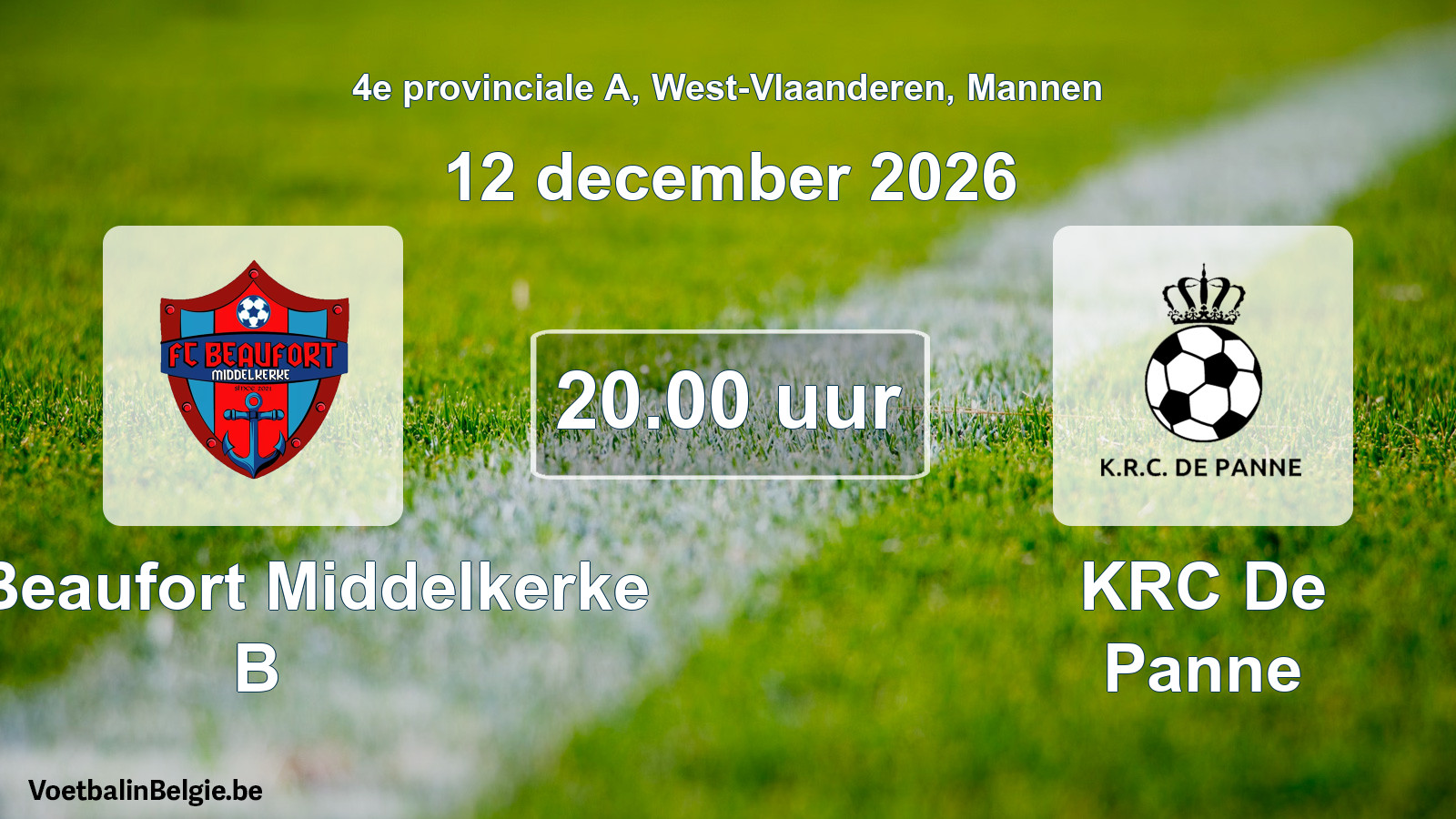 Geplande wedstrijd mannenvoetbal: FC Beaufort Middelkerke B - KRC De Panne (12 december 2026)