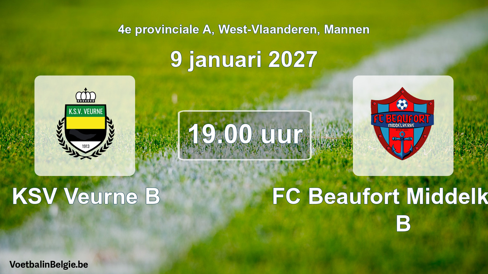 Geplande wedstrijd mannenvoetbal: KSV Veurne B - FC Beaufort Middelkerke B (9 januari 2027)