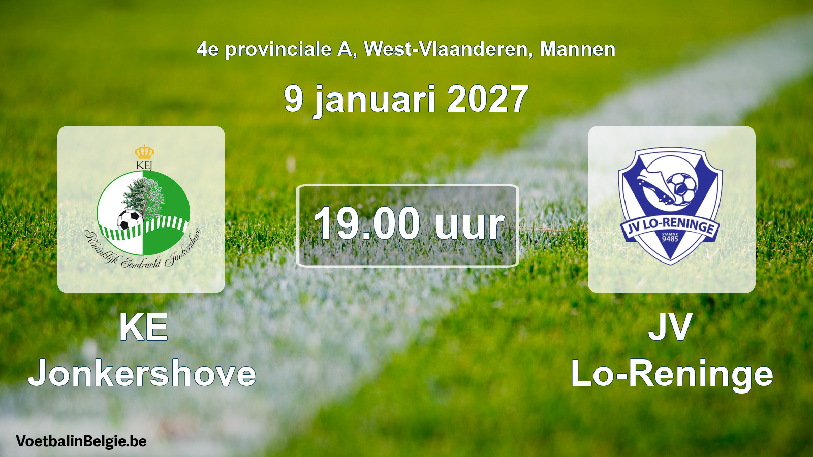 Geplantes Spiel männer-Fußball: KE Jonkershove - JV Lo-Reninge (9 Januar 2027)