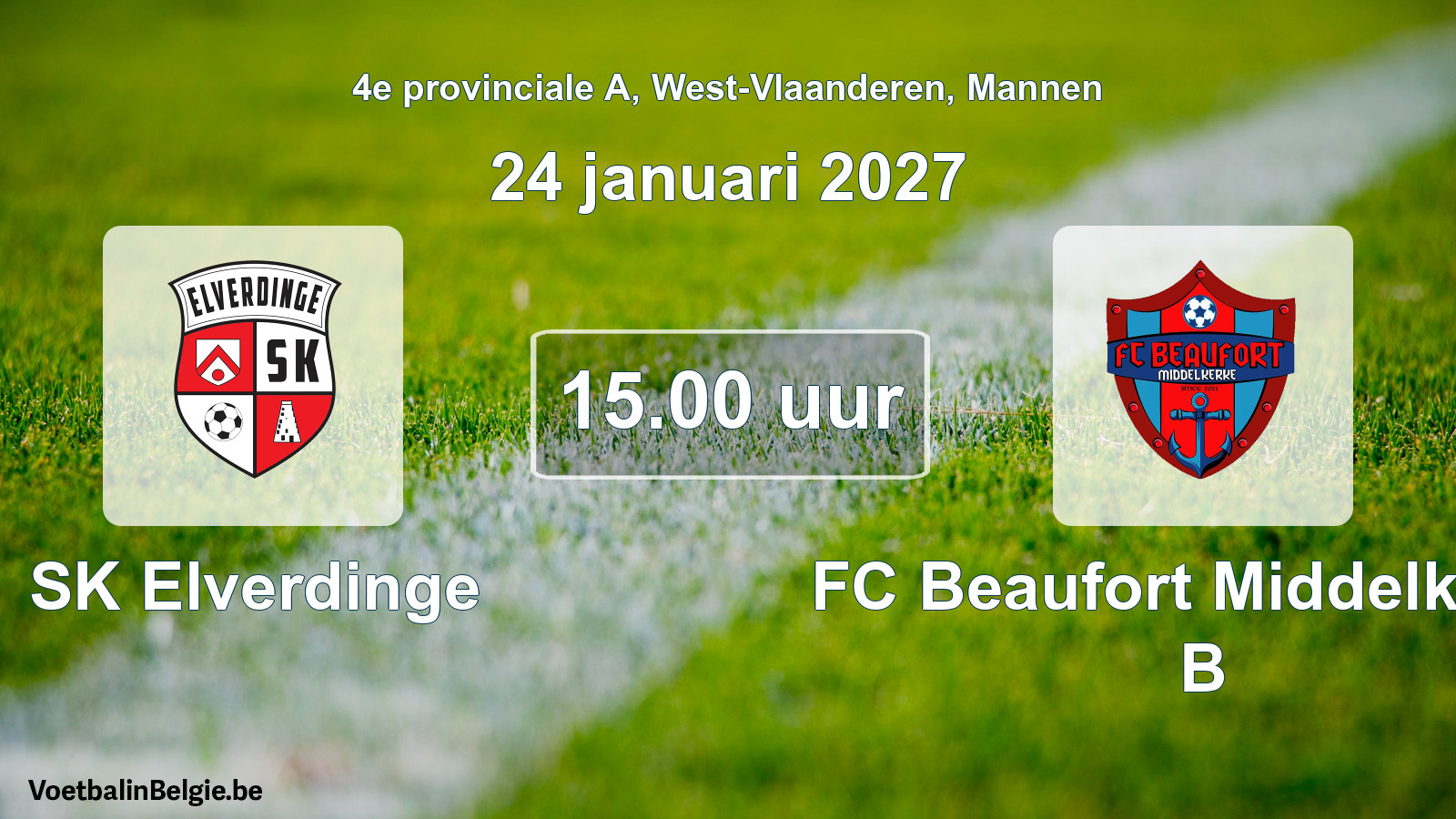 Match prévu football hommes: SK Elverdinge - FC Beaufort Middelkerke B (24 janvier 2027)