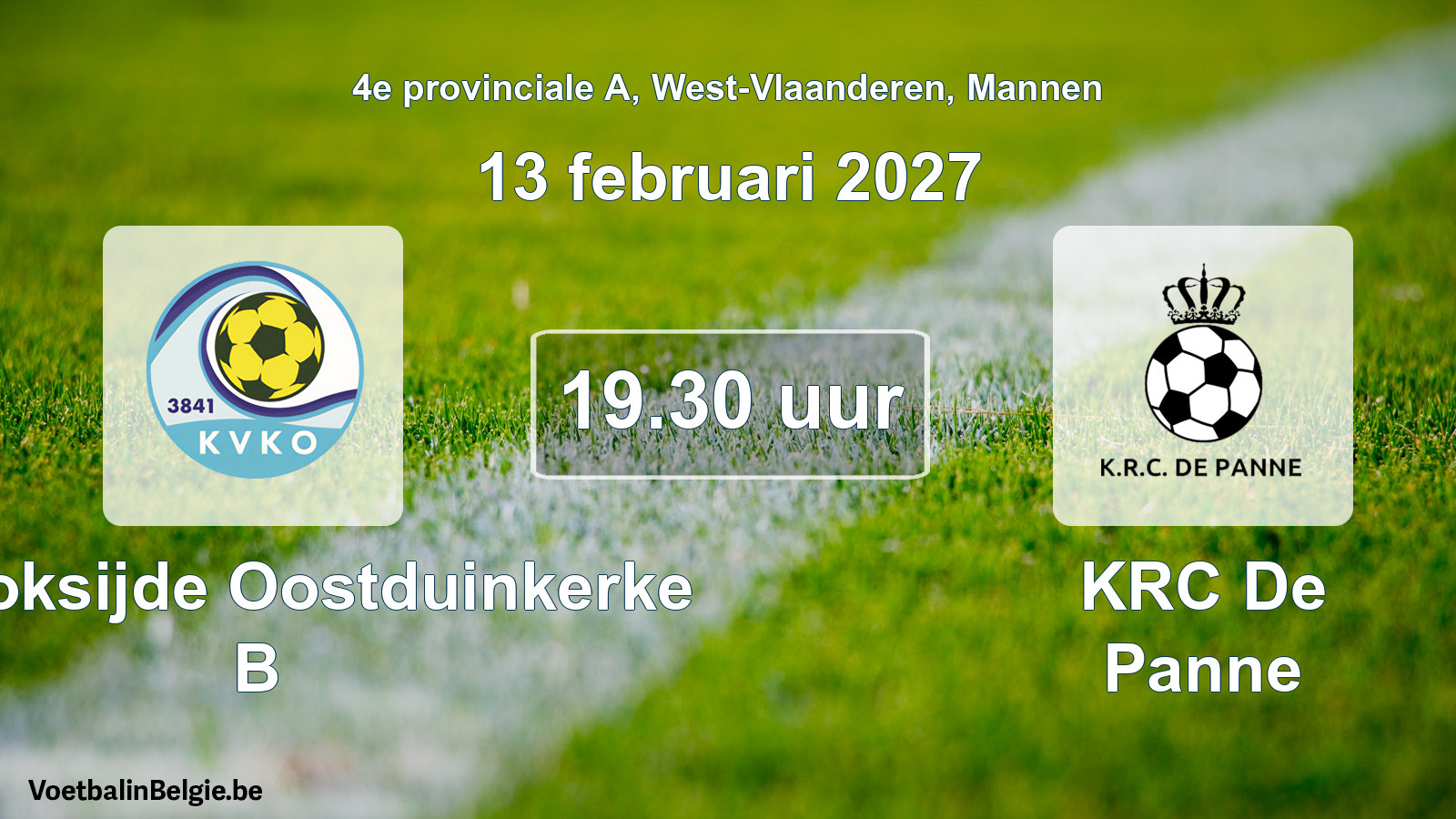 Geplande wedstrijd mannenvoetbal: KV Koksijde Oostduinkerke B - KRC De Panne (13 februari 2027)