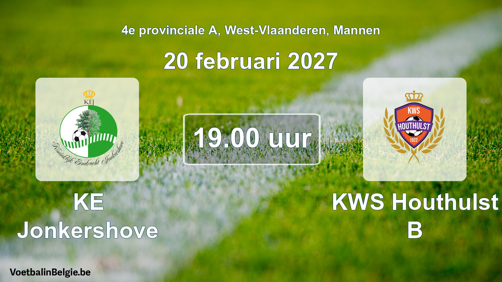 Geplande wedstrijd mannenvoetbal: KE Jonkershove - KWS Houthulst B (20 februari 2027)