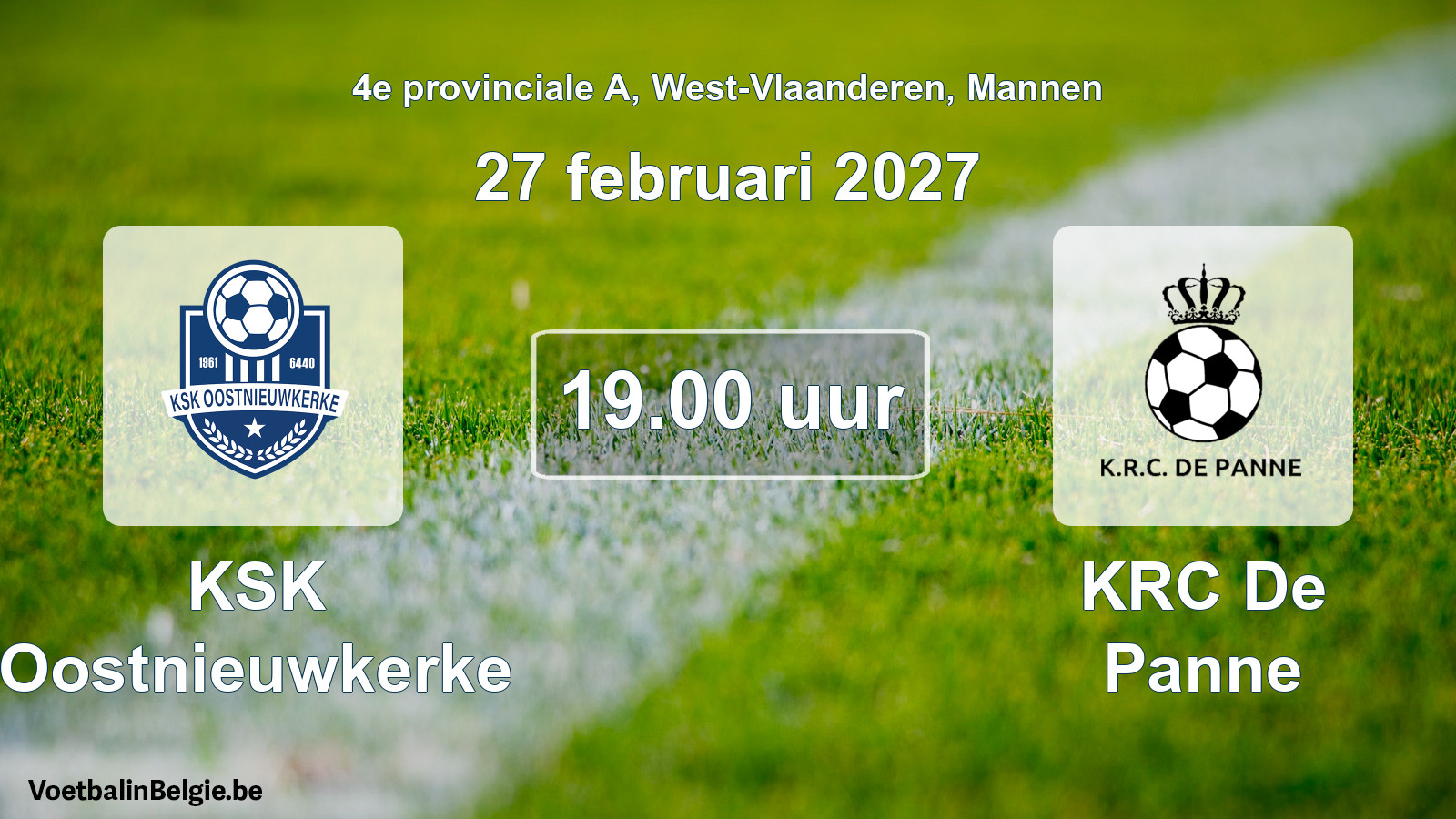 Geplande wedstrijd mannenvoetbal: KSK Oostnieuwkerke - KRC De Panne (27 februari 2027)