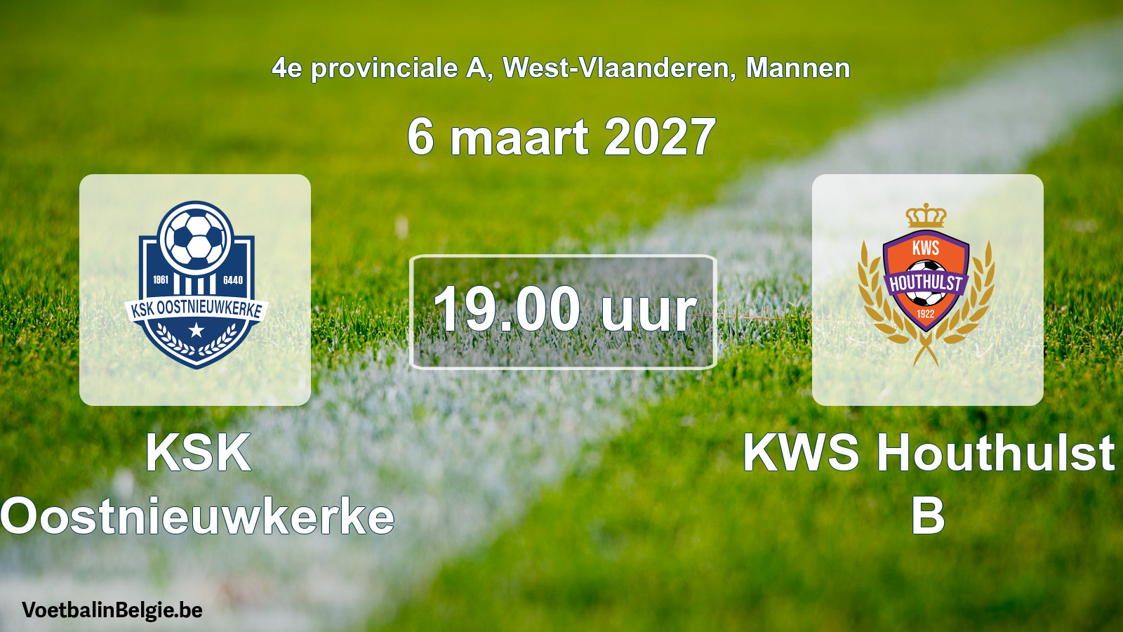 Match prévu football hommes: KSK Oostnieuwkerke - KWS Houthulst B (6 mars 2027)