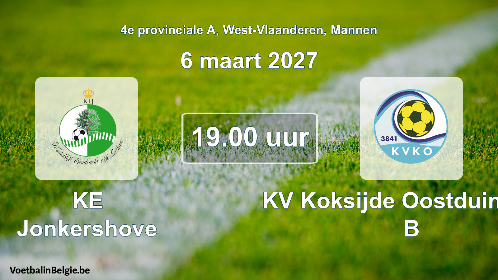 Geplantes Spiel männer-Fußball: KE Jonkershove - KV Koksijde Oostduinkerke B (6 März 2027)
