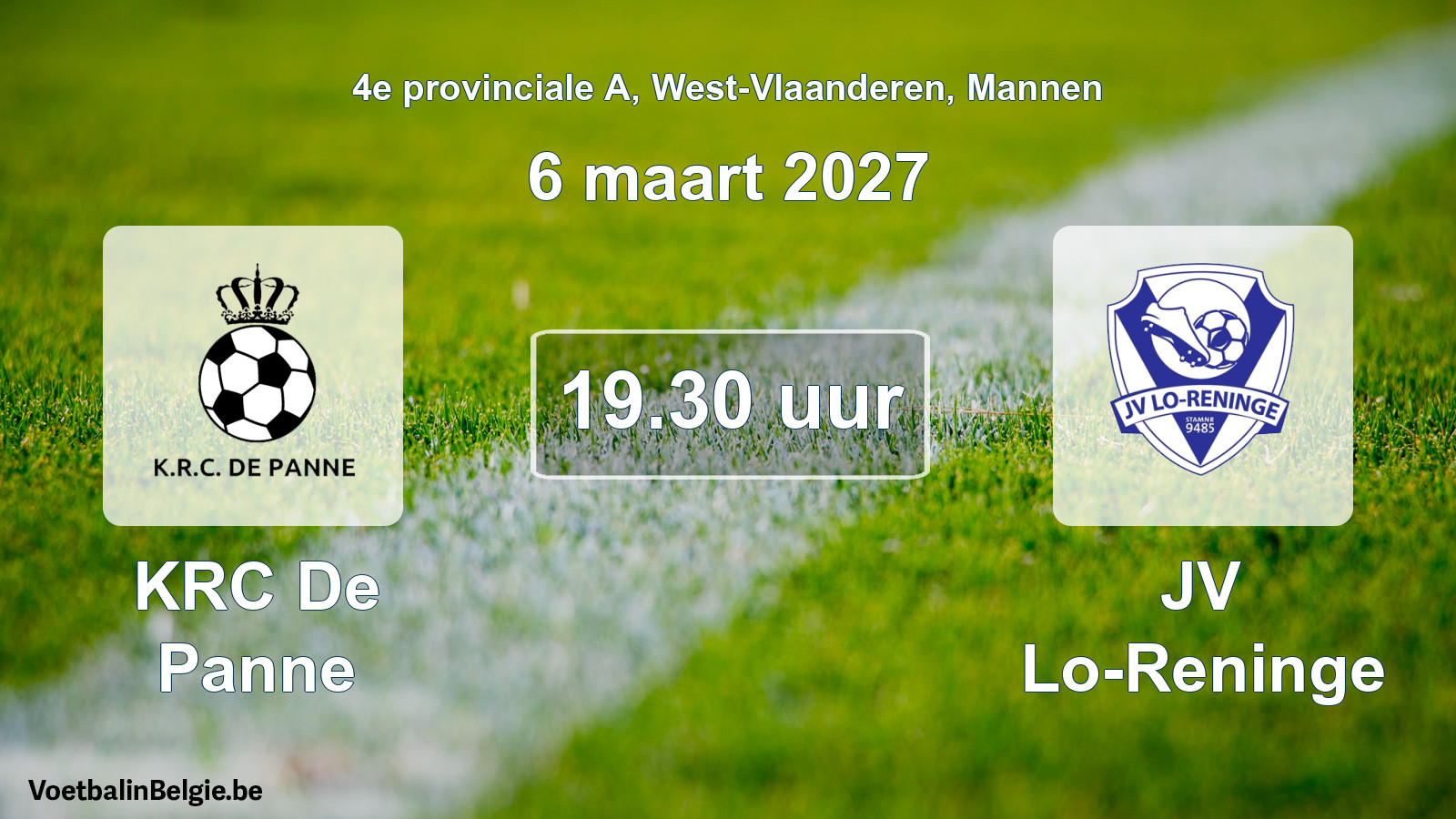 Geplande wedstrijd mannenvoetbal: KRC De Panne - JV Lo-Reninge (6 maart 2027)