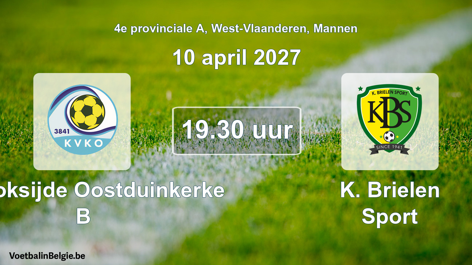 Geplande wedstrijd mannenvoetbal: KV Koksijde Oostduinkerke B - K. Brielen Sport (10 april 2027)