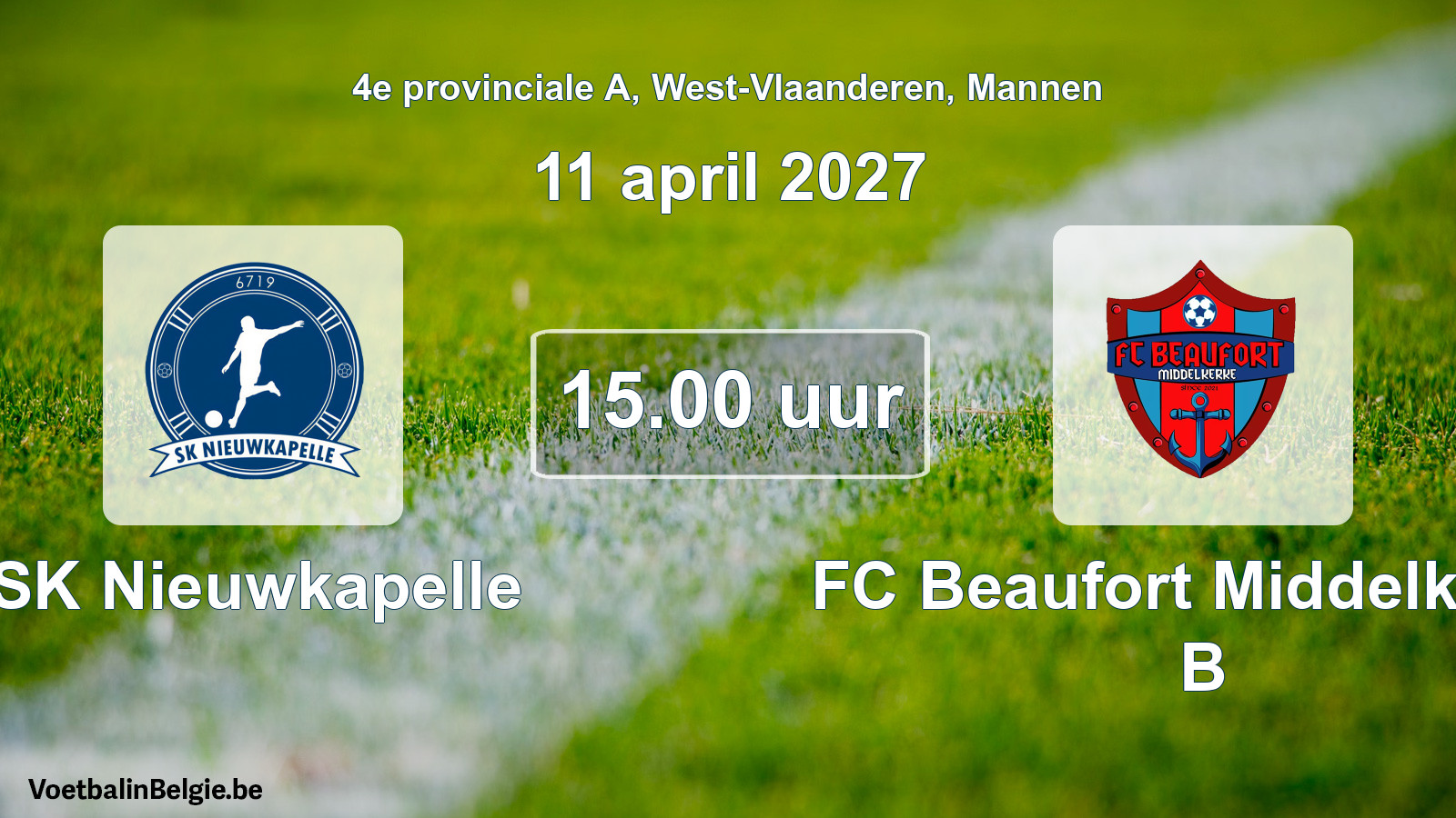 Geplande wedstrijd mannenvoetbal: SK Nieuwkapelle - FC Beaufort Middelkerke B (11 april 2027)