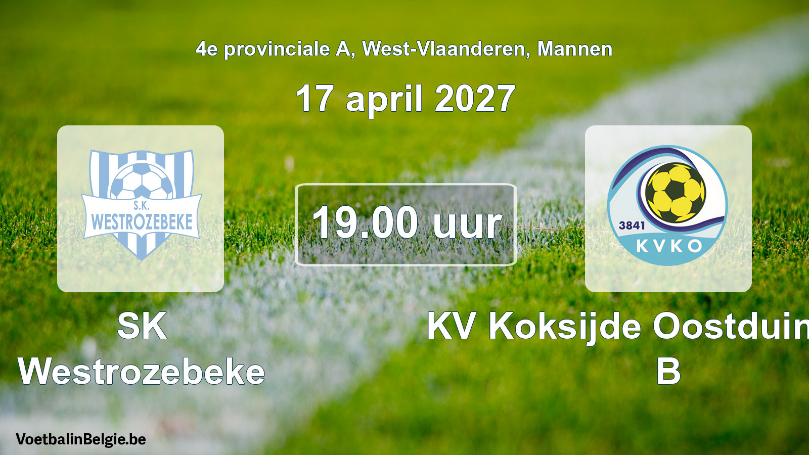 Geplande wedstrijd mannenvoetbal: SK Westrozebeke - KV Koksijde Oostduinkerke B (17 april 2027)
