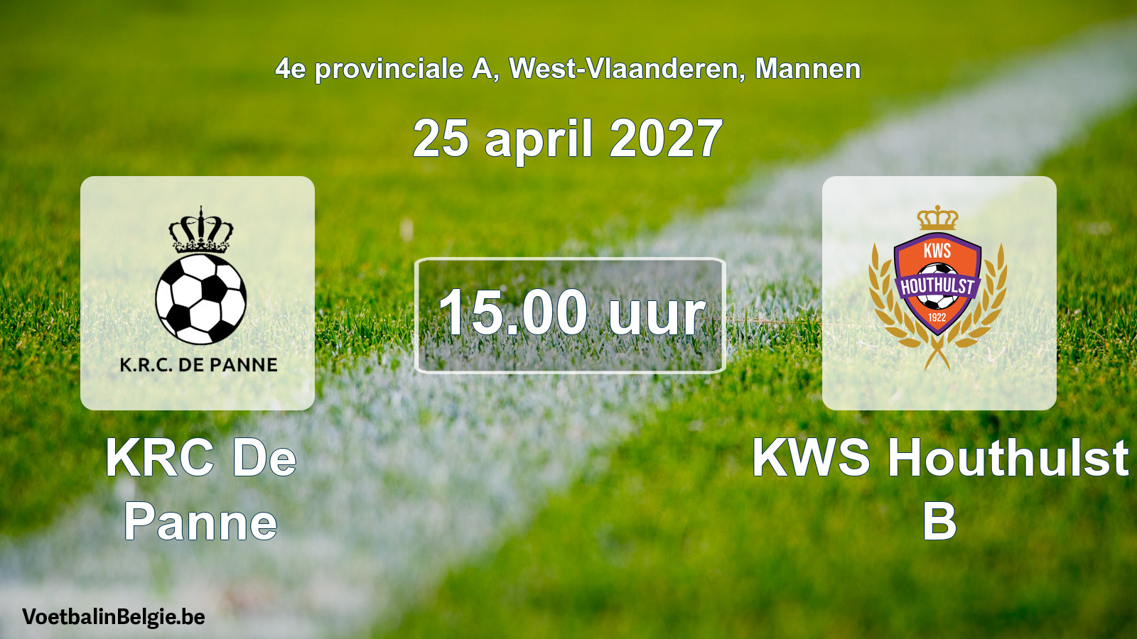 Geplande wedstrijd mannenvoetbal: KRC De Panne - KWS Houthulst B (25 april 2027)