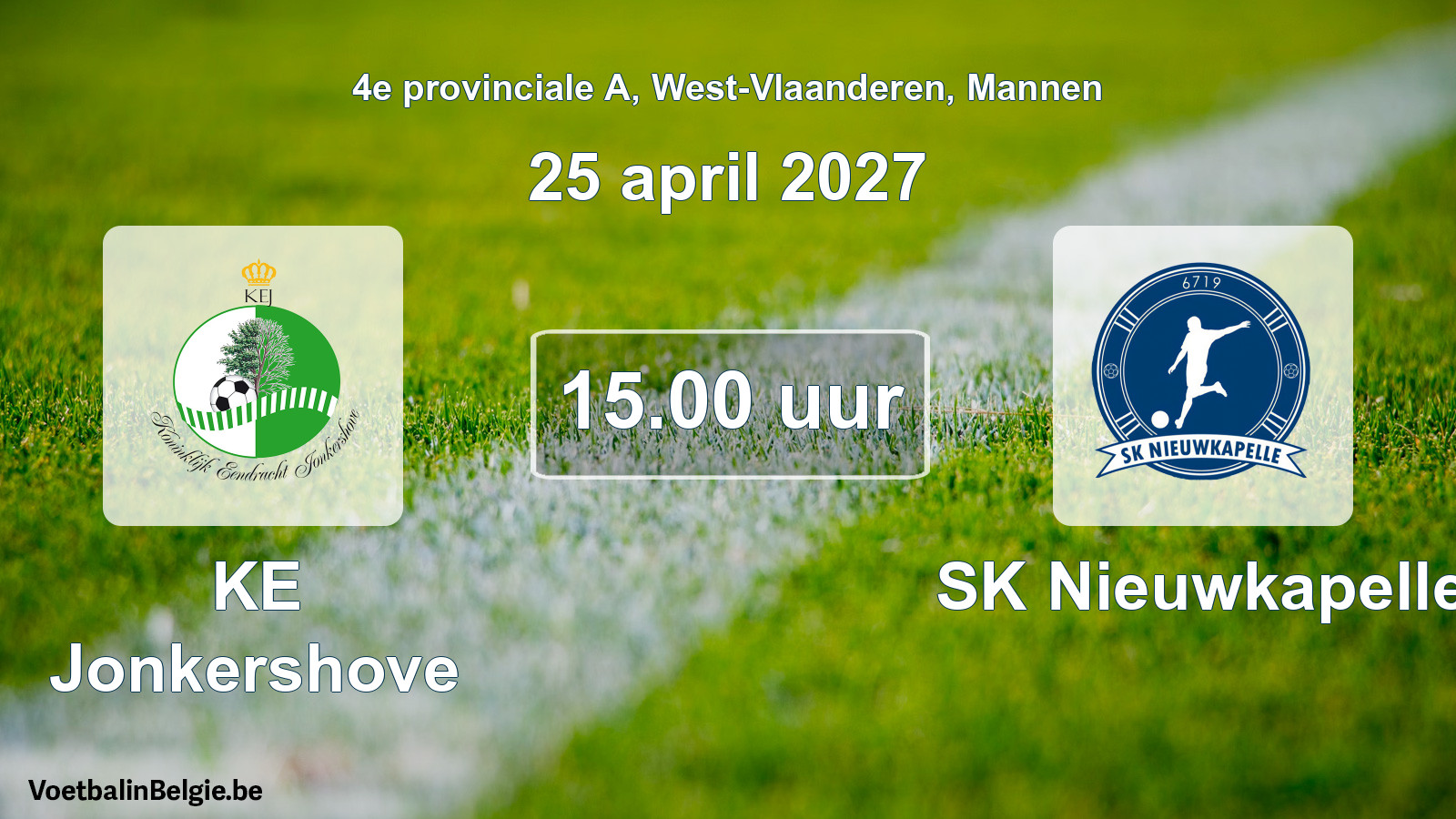 Geplande wedstrijd mannenvoetbal: KE Jonkershove - SK Nieuwkapelle (25 april 2027)