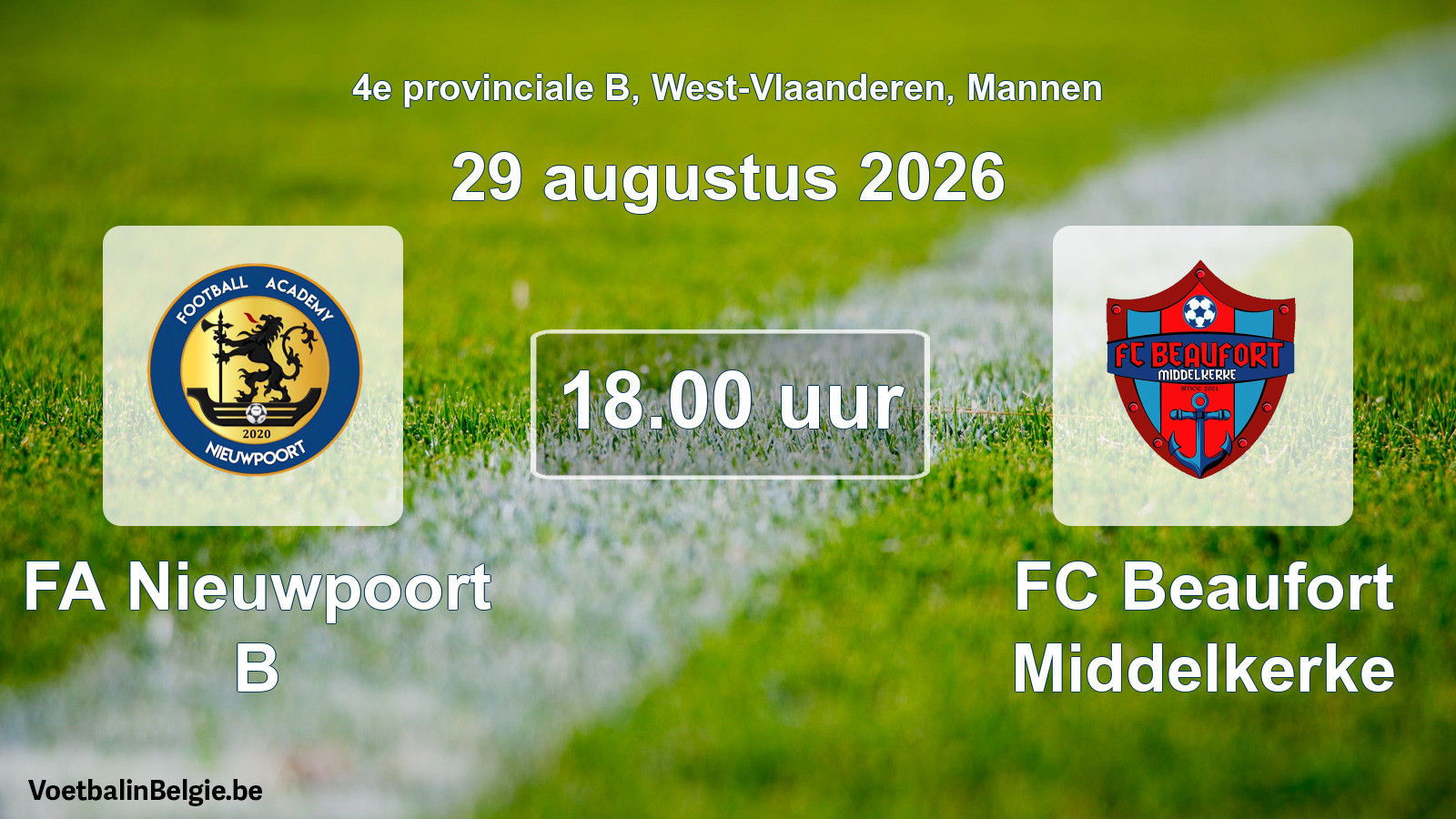 Geplande wedstrijd mannenvoetbal: FA Nieuwpoort B - FC Beaufort Middelkerke (29 augustus 2026)