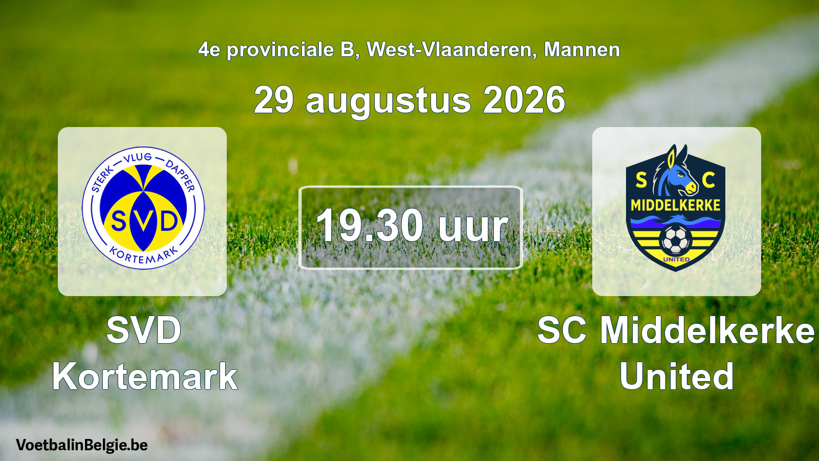 Geplande wedstrijd mannenvoetbal: SVD Kortemark - SC Middelkerke United (29 augustus 2026)