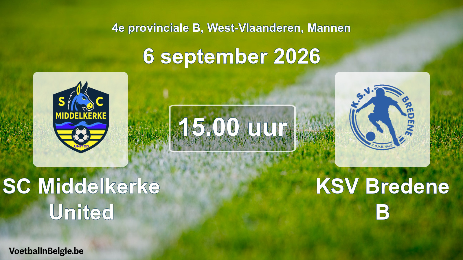 Geplande wedstrijd mannenvoetbal: SC Middelkerke United - KSV Bredene B (6 september 2026)