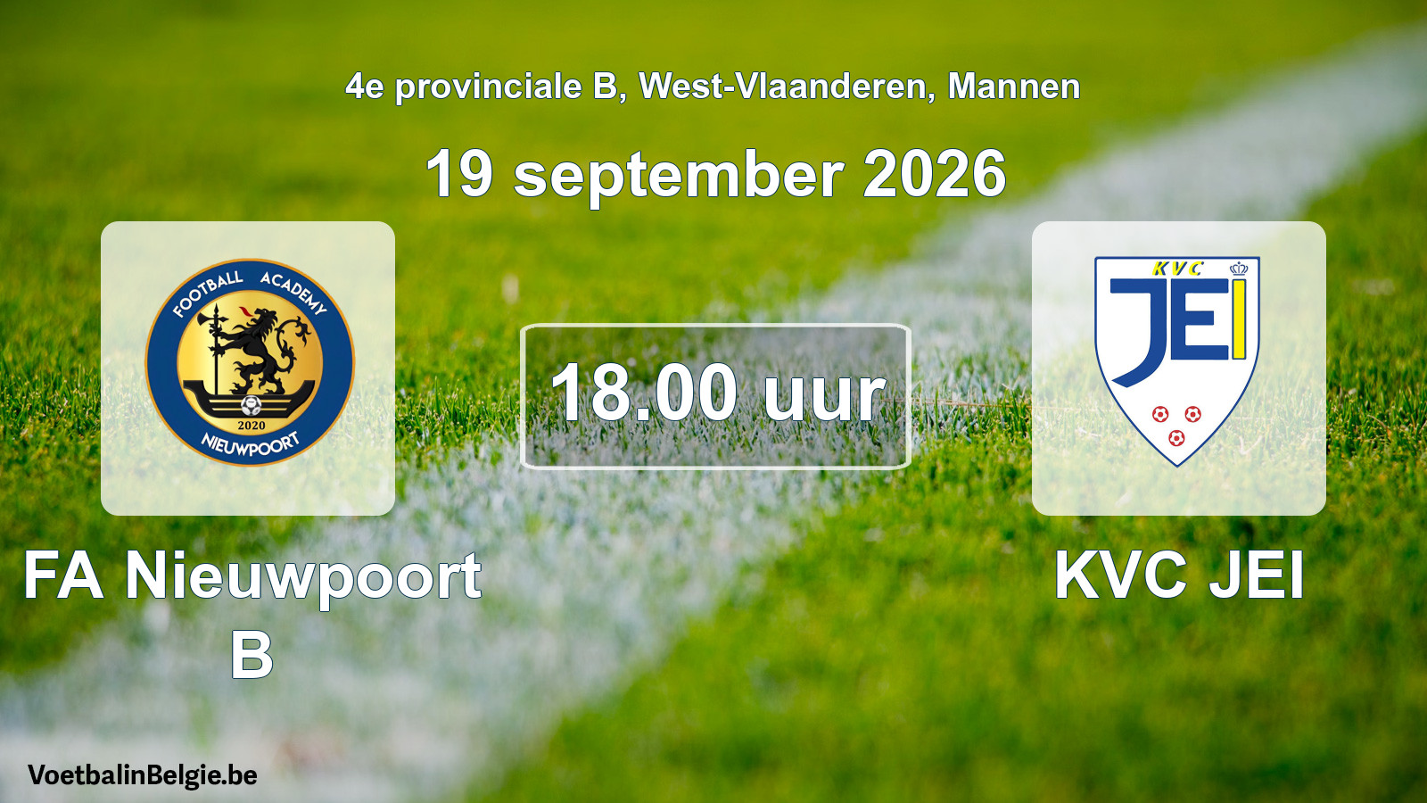Geplande wedstrijd mannenvoetbal: FA Nieuwpoort B - KVC JEI (19 september 2026)