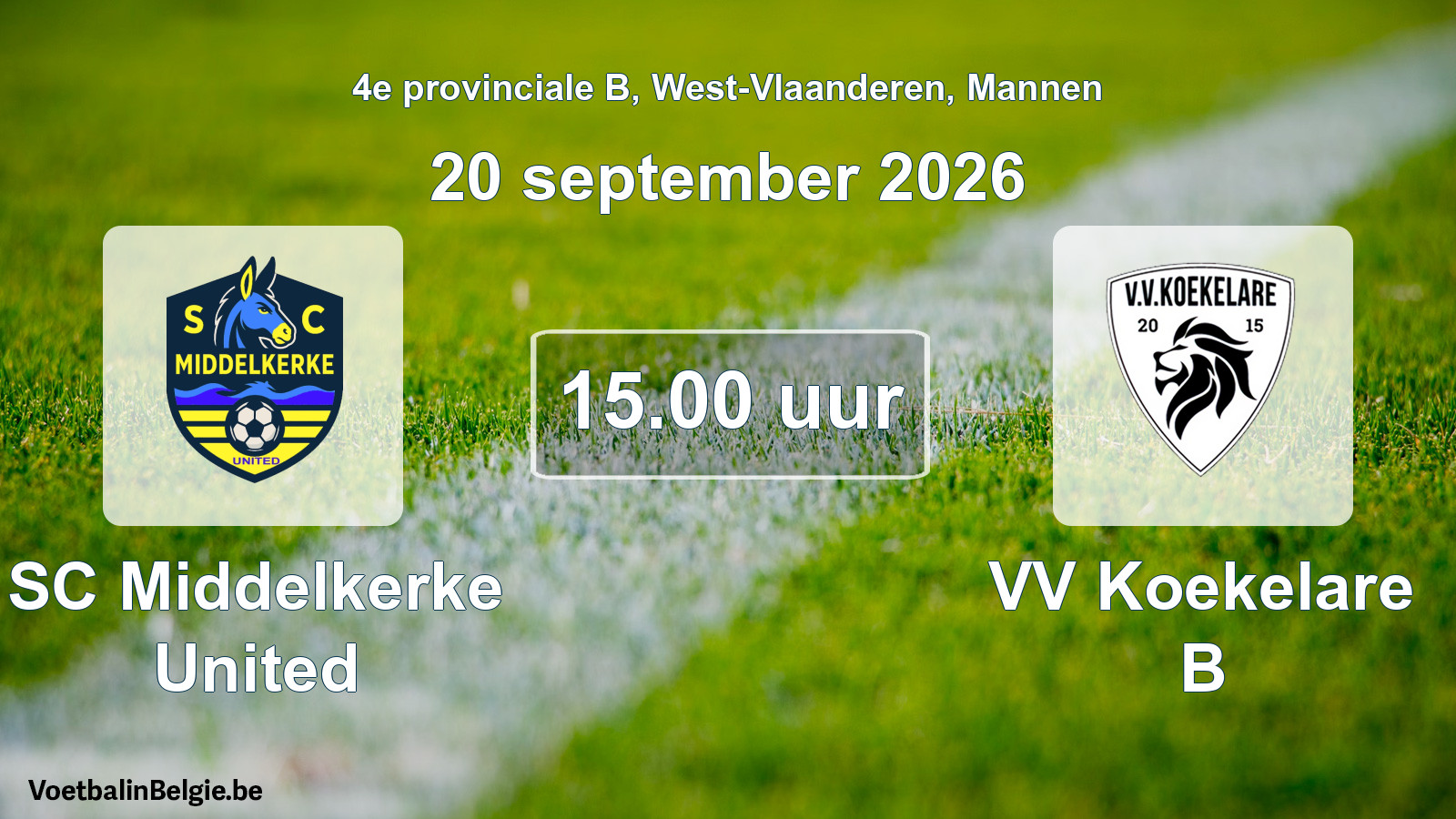 Geplande wedstrijd mannenvoetbal: SC Middelkerke United - VV Koekelare B (20 september 2026)