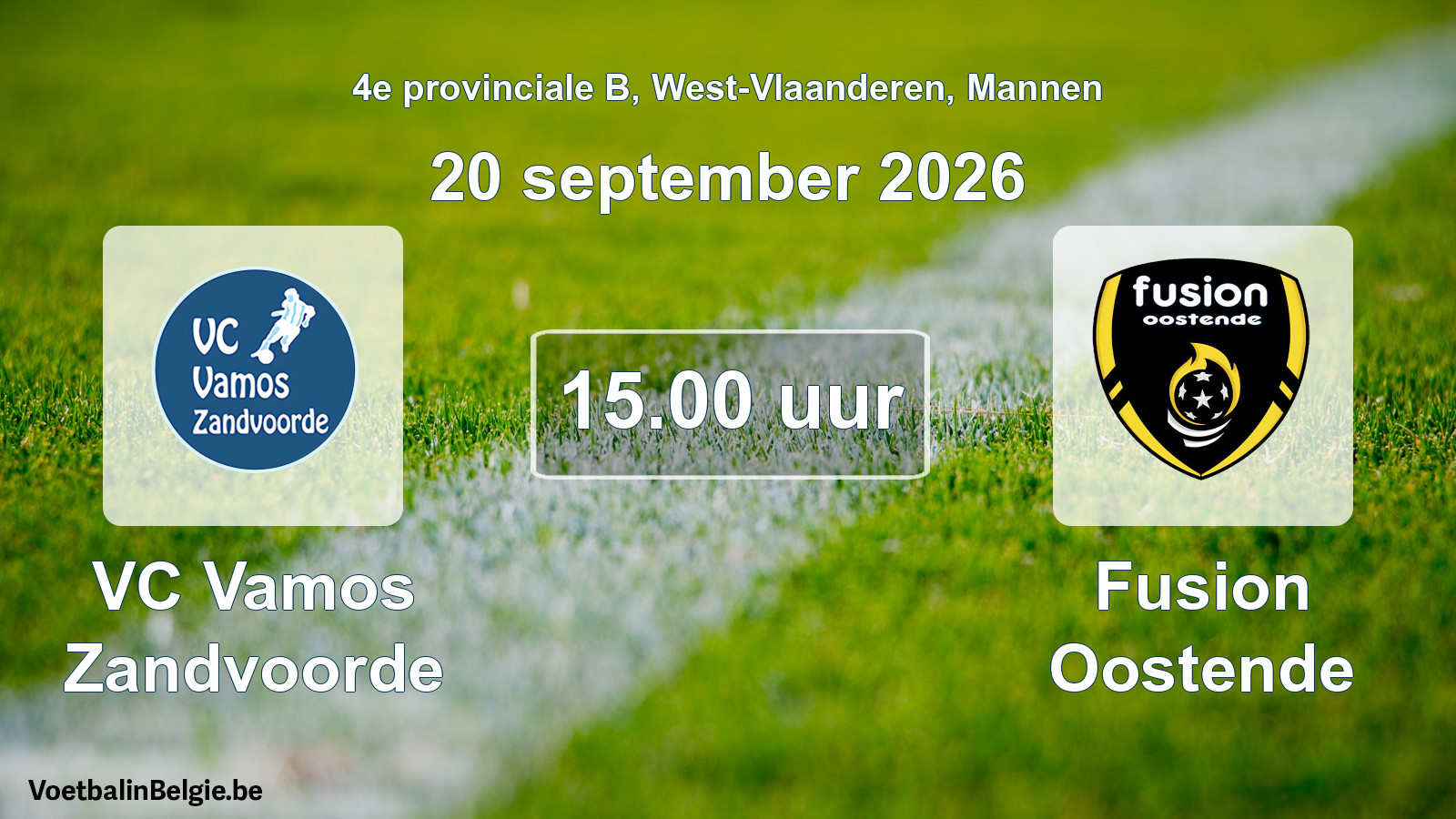 Geplande wedstrijd mannenvoetbal: VC Vamos Zandvoorde - Fusion Oostende (20 september 2026)