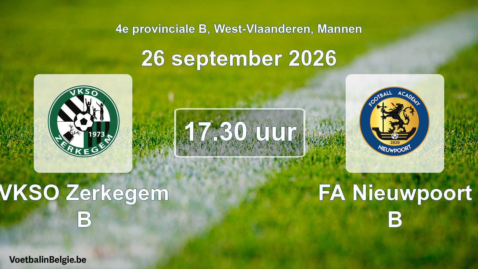 Geplande wedstrijd mannenvoetbal: VKSO Zerkegem B - FA Nieuwpoort B (26 september 2026)