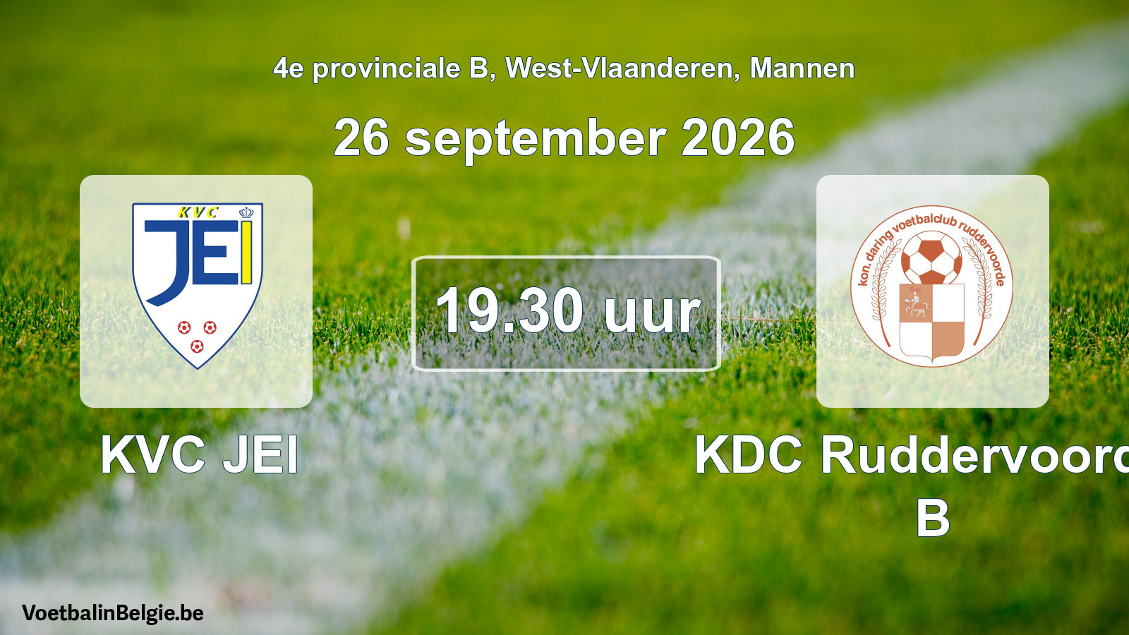 Geplande wedstrijd mannenvoetbal: KVC JEI - KDC Ruddervoorde B (26 september 2026)