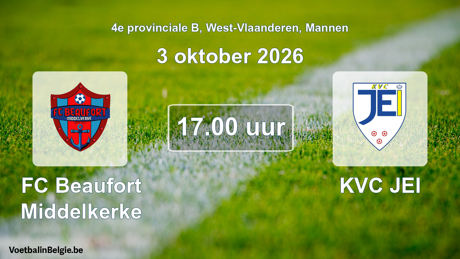 Geplande wedstrijd mannenvoetbal: FC Beaufort Middelkerke - KVC JEI (3 oktober 2026)