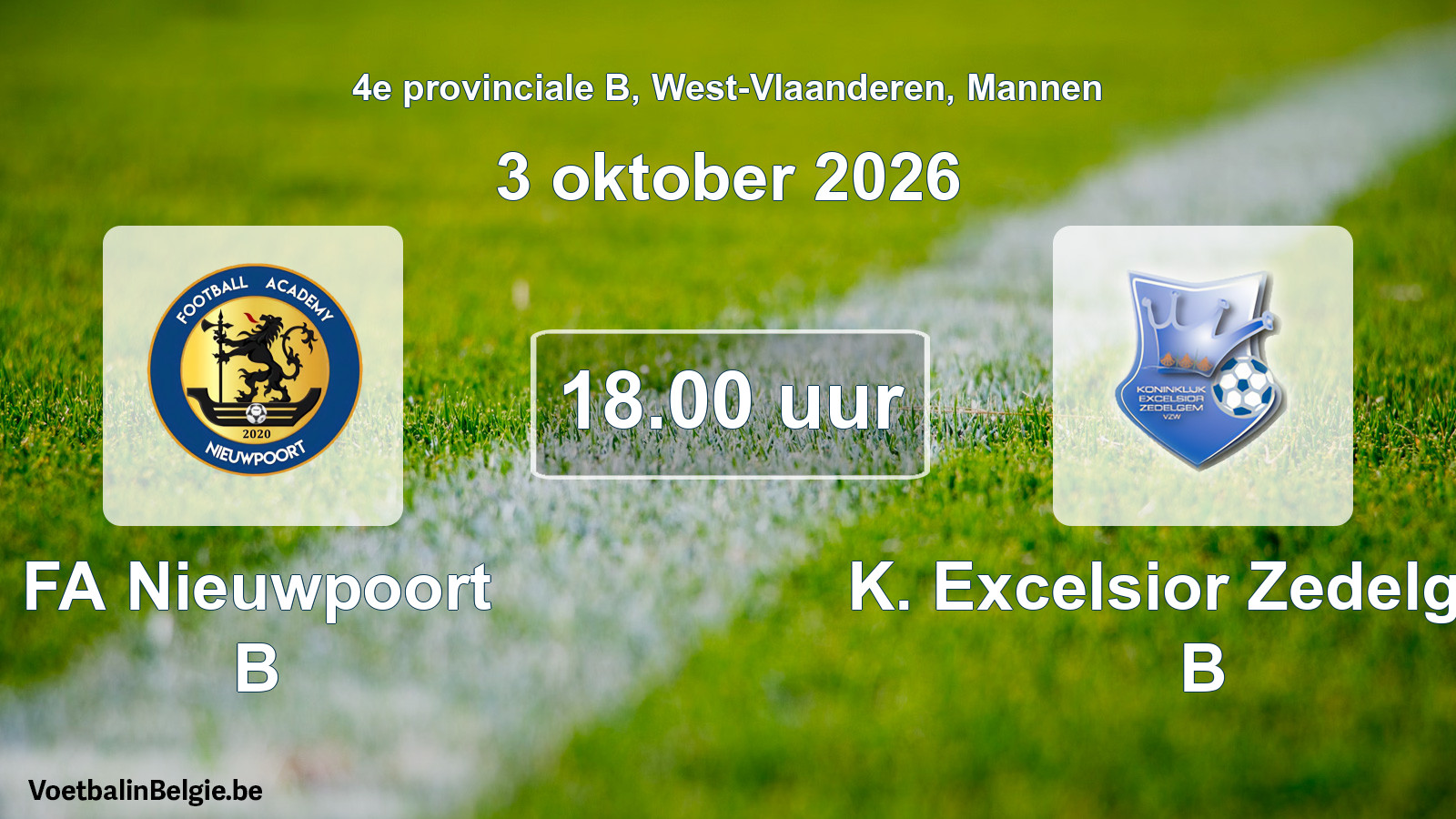 Geplande wedstrijd mannenvoetbal: FA Nieuwpoort B - K. Excelsior Zedelgem B (3 oktober 2026)