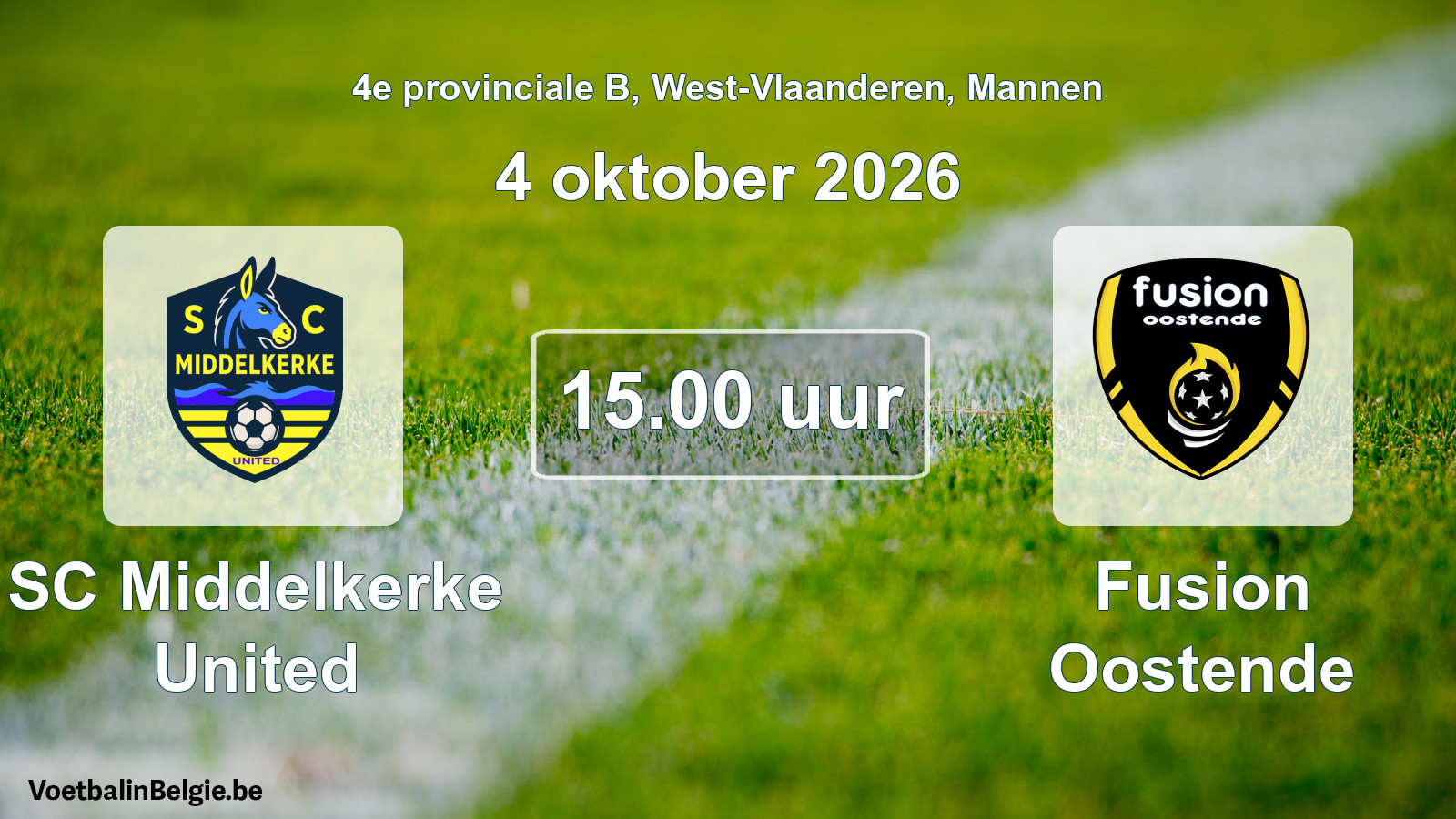 Geplande wedstrijd mannenvoetbal: SC Middelkerke United - Fusion Oostende (4 oktober 2026)