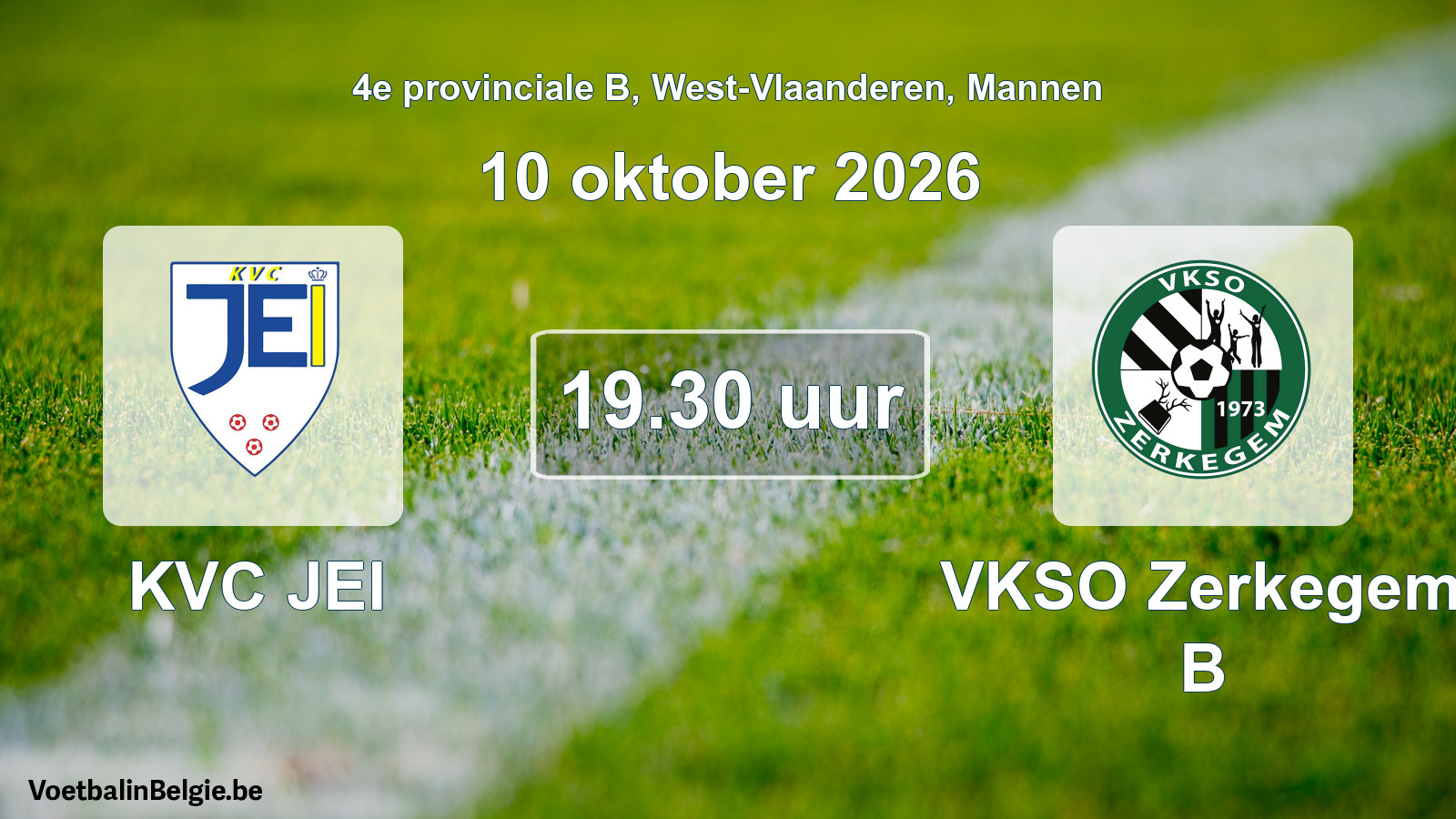 Geplande wedstrijd mannenvoetbal: KVC JEI - VKSO Zerkegem B (10 oktober 2026)