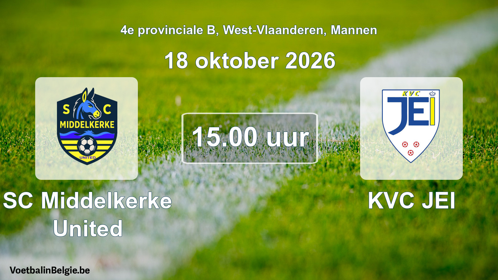 Geplande wedstrijd mannenvoetbal: SC Middelkerke United - KVC JEI (18 oktober 2026)