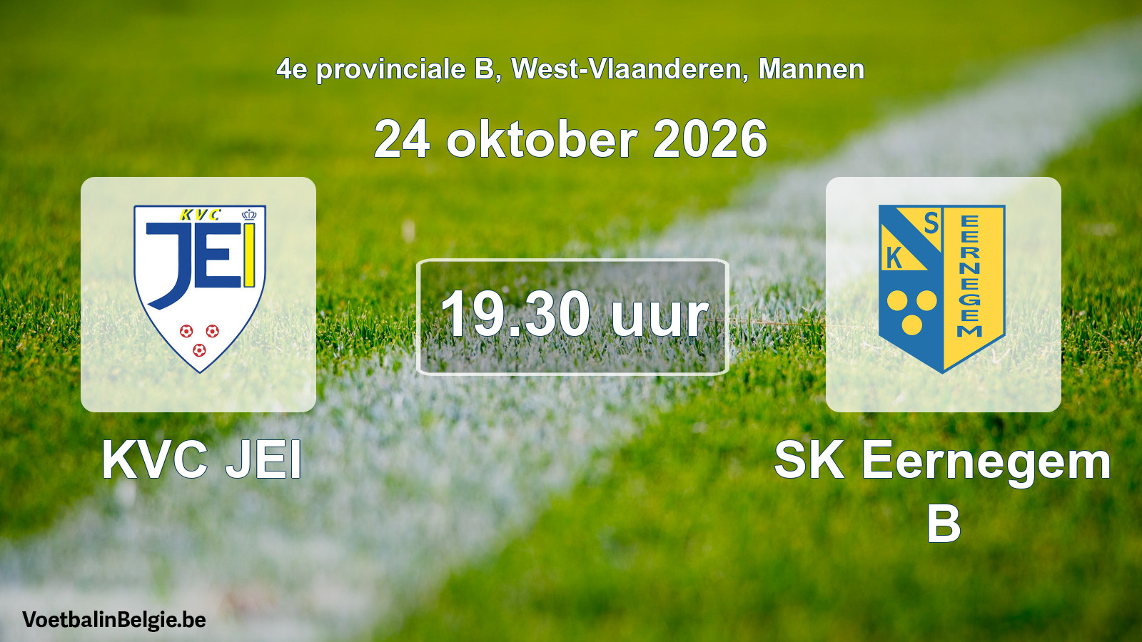 Geplande wedstrijd mannenvoetbal: KVC JEI - SK Eernegem B (24 oktober 2026)