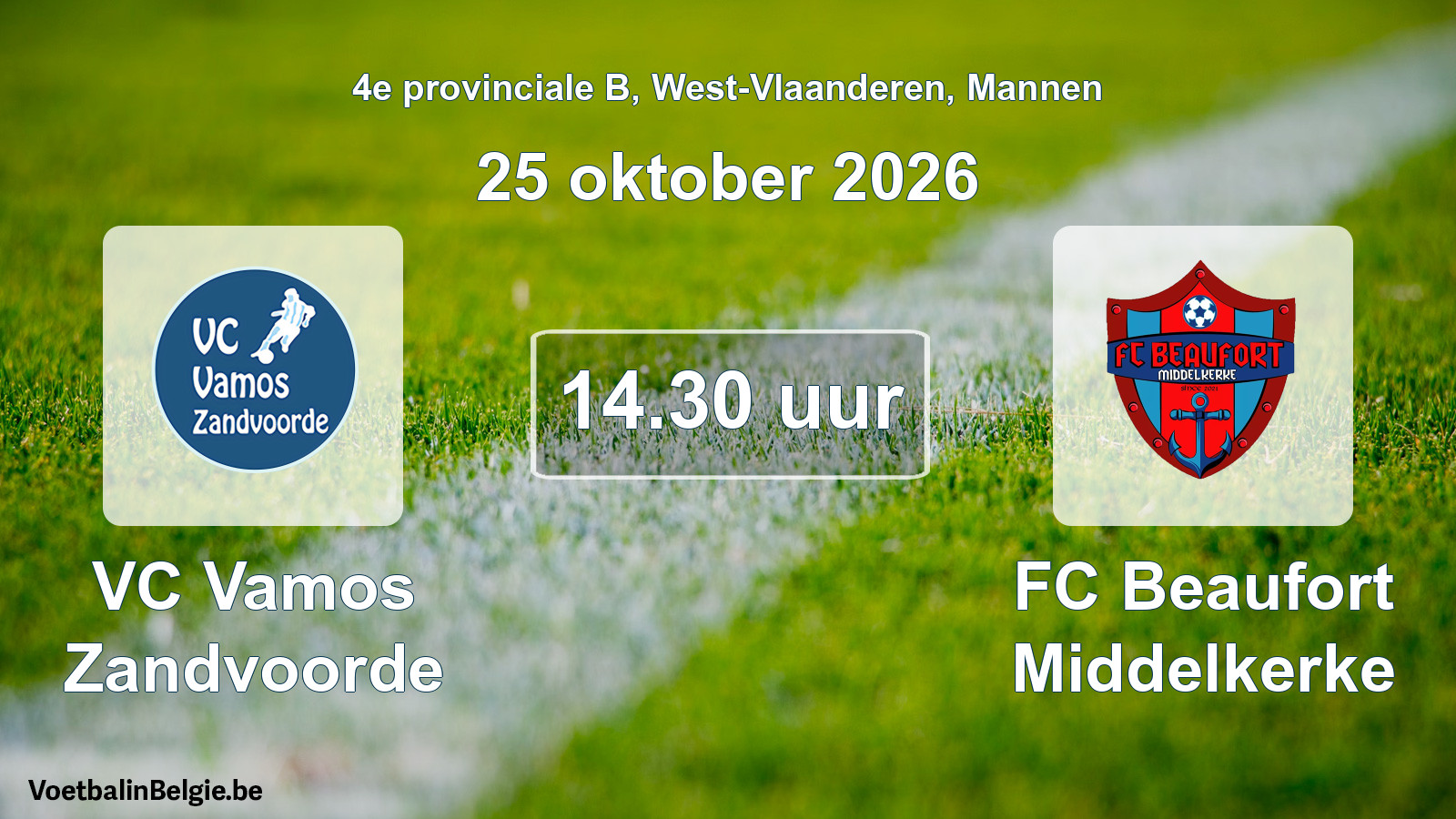 Geplande wedstrijd mannenvoetbal: VC Vamos Zandvoorde - FC Beaufort Middelkerke (25 oktober 2026)