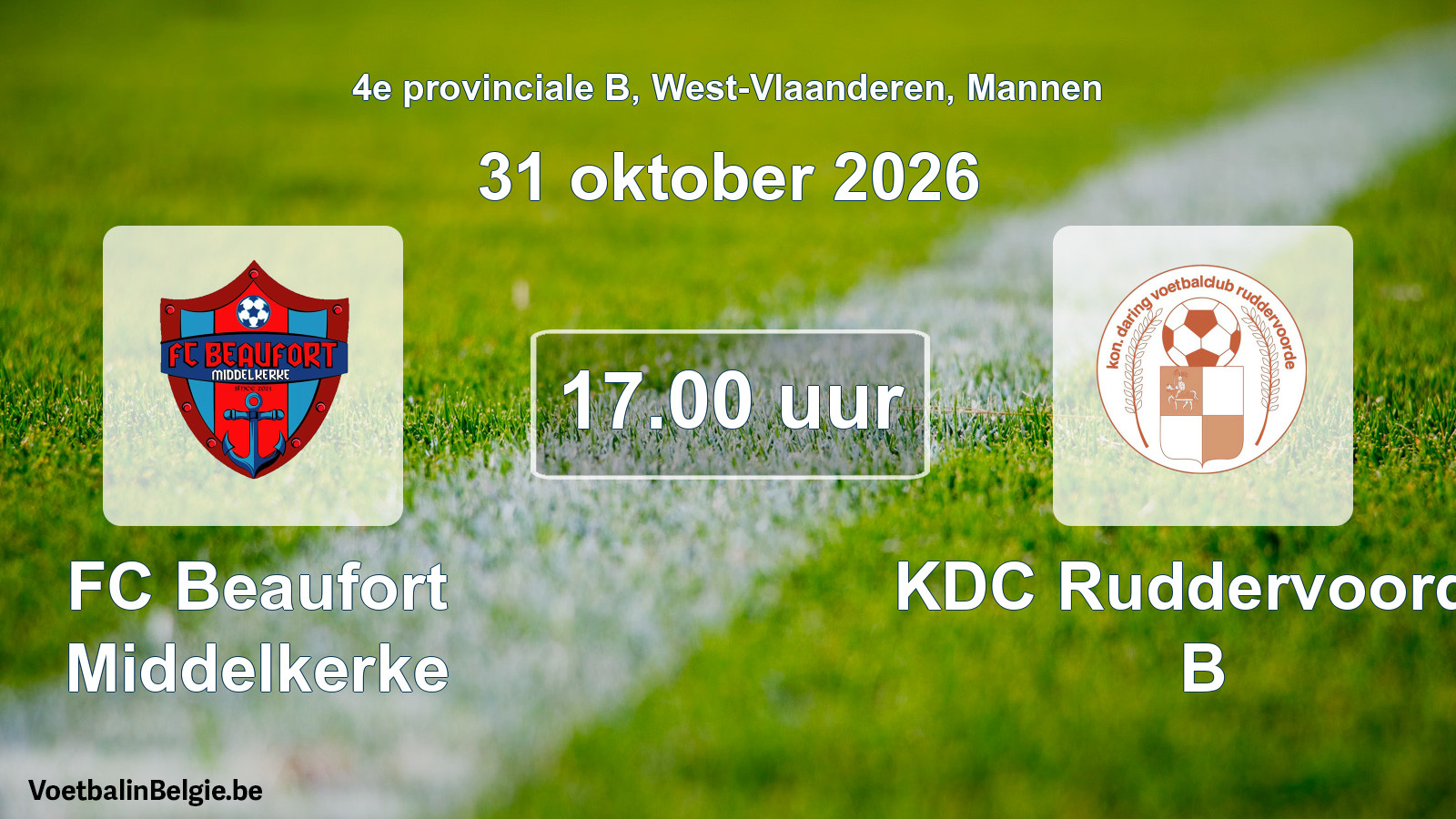 Geplande wedstrijd mannenvoetbal: FC Beaufort Middelkerke - KDC Ruddervoorde B (31 oktober 2026)