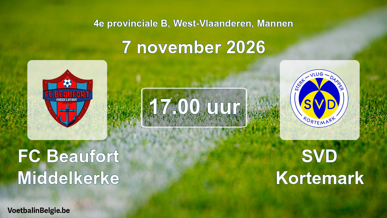 Geplande wedstrijd mannenvoetbal: FC Beaufort Middelkerke - SVD Kortemark (7 november 2026)