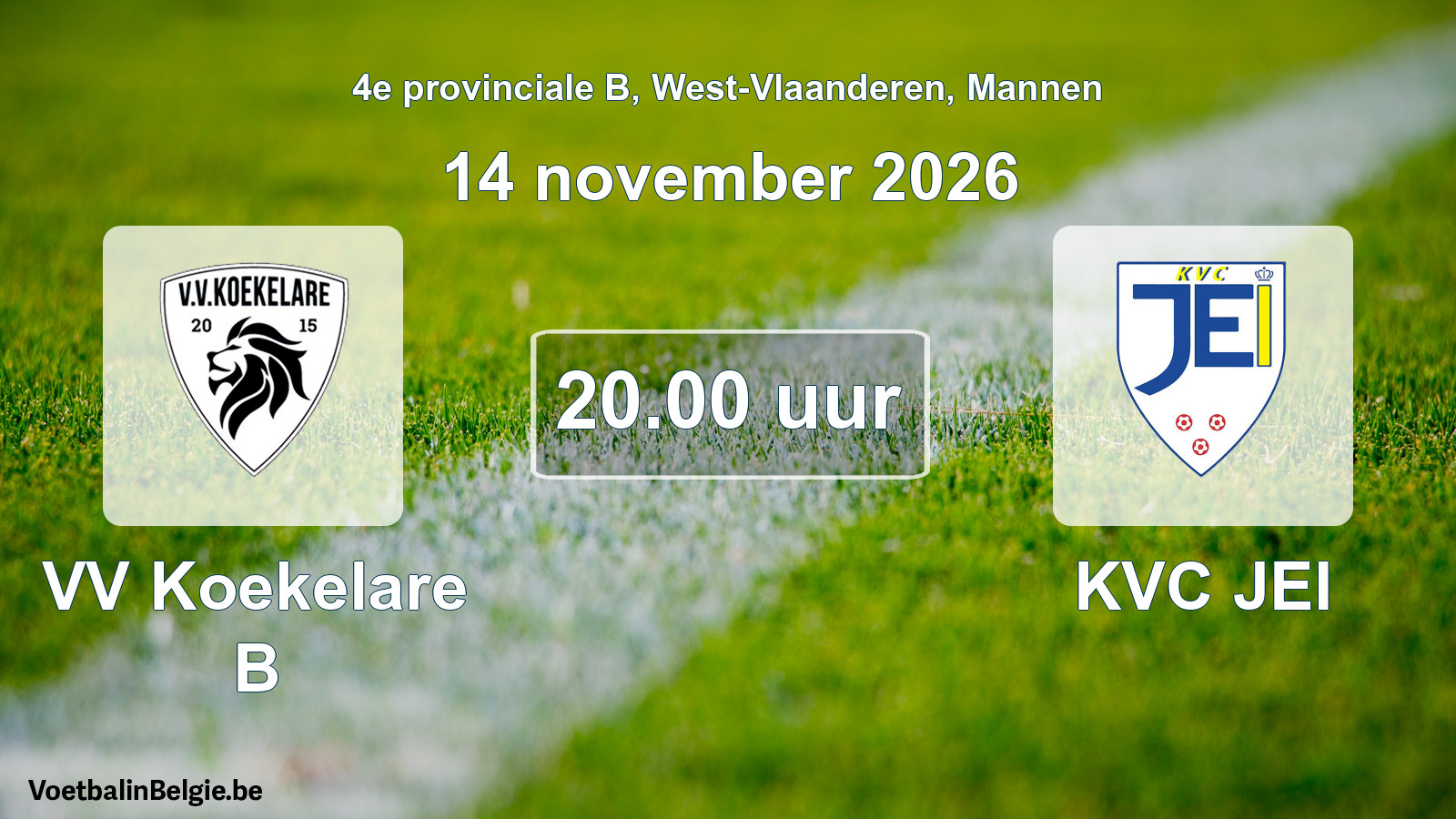 Geplande wedstrijd mannenvoetbal: VV Koekelare B - KVC JEI (14 november 2026)